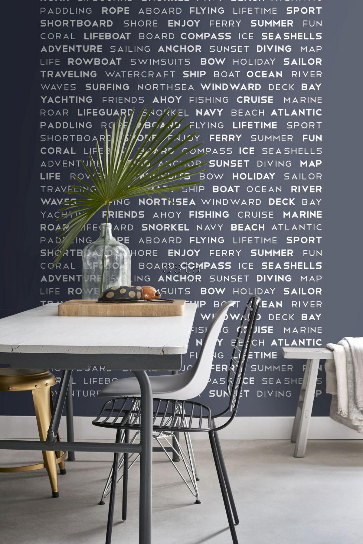FOTOTAPETE maritime Texte 186 x 279 cm - Blau, Papier (186/279cm) - ESTAhome