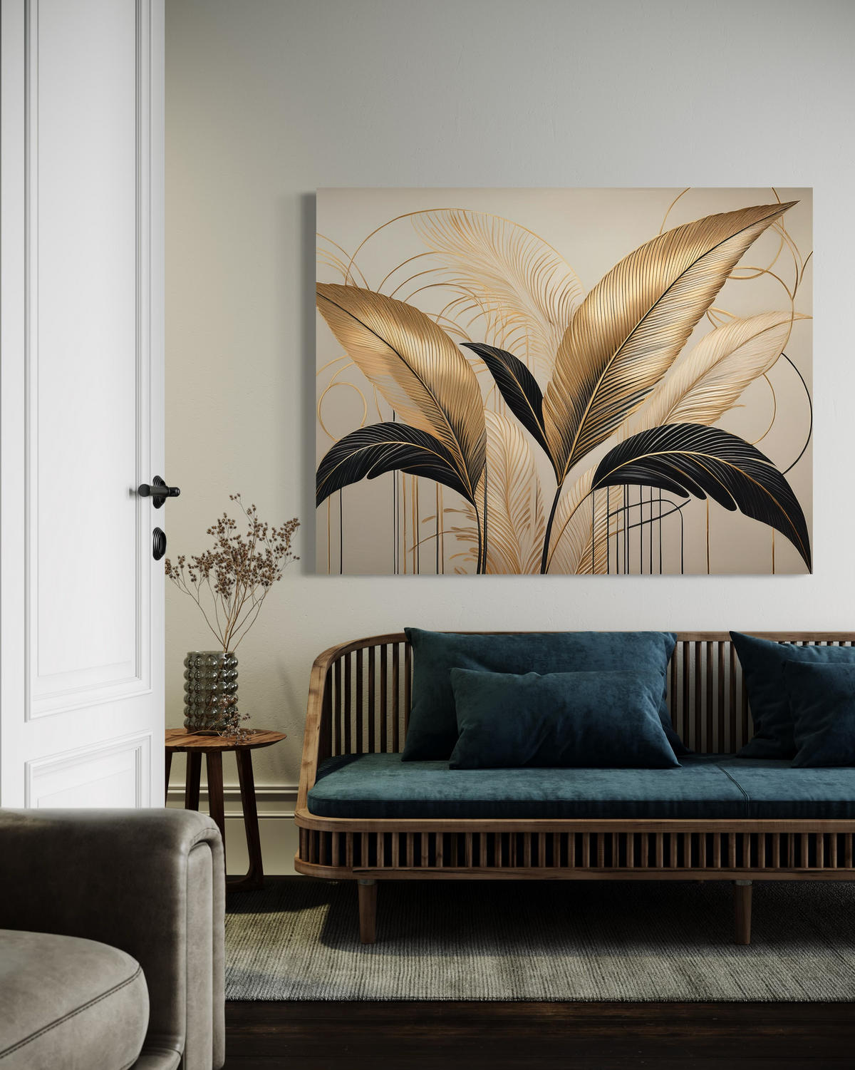 WANDBILD blätter boho botanik - Beige, Textil (60/40cm) - Feeby