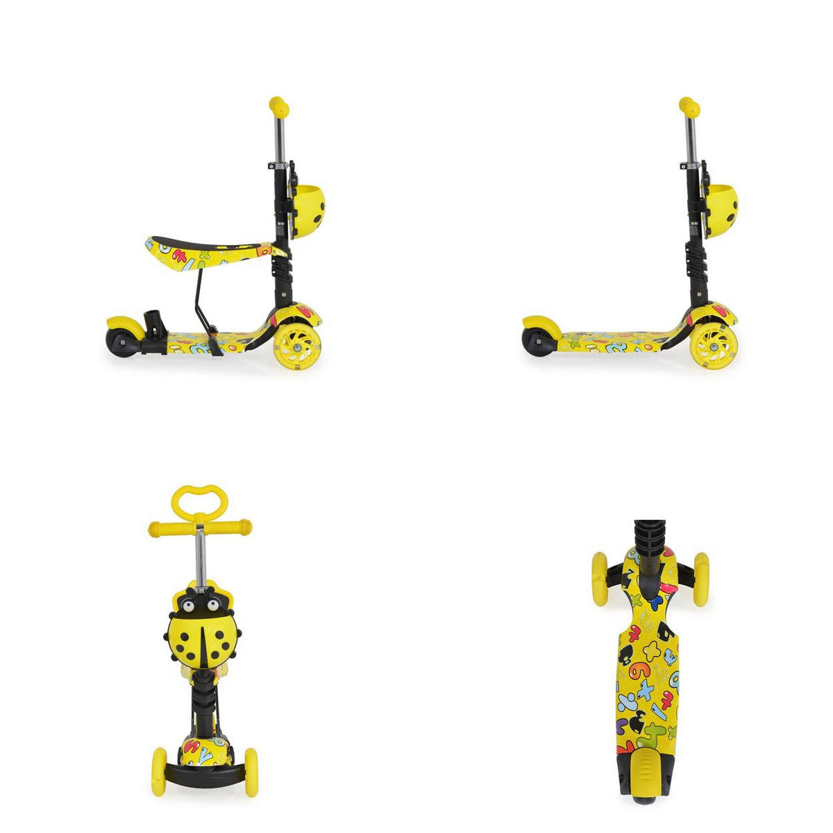 KINDERROLLER Lollipop 3 in 1 gelb Schiebestange, Sitz, PU-Vorderräder mit LED - Gelb, Kunststoff (59/26/84cm) - Moni