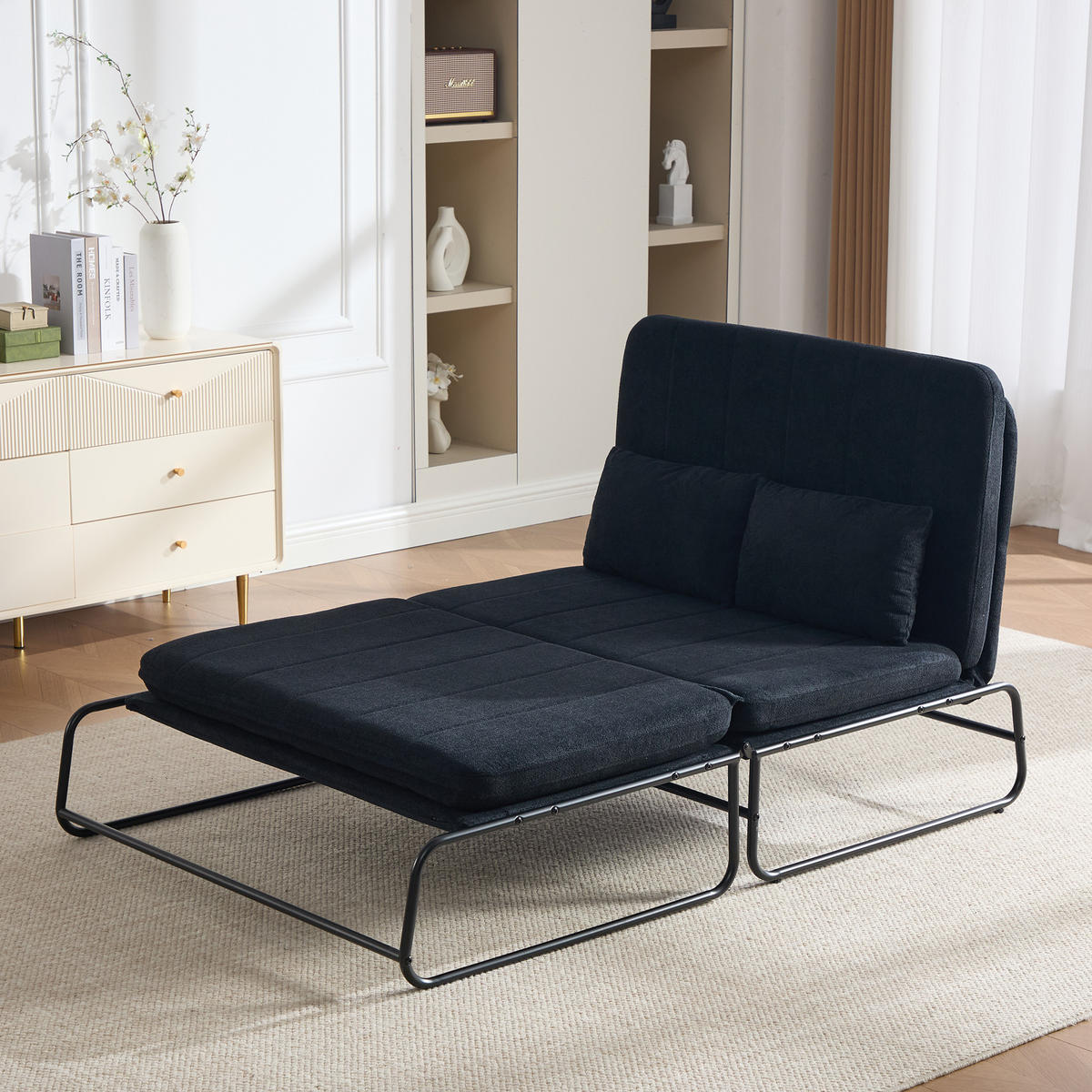 SCHLAFSOFA 2-Sitzer umbaubar mit Metallgestell, DE-42601, Schwarz - Schwarz, Metall (104/92/85cm) - ComfortXL