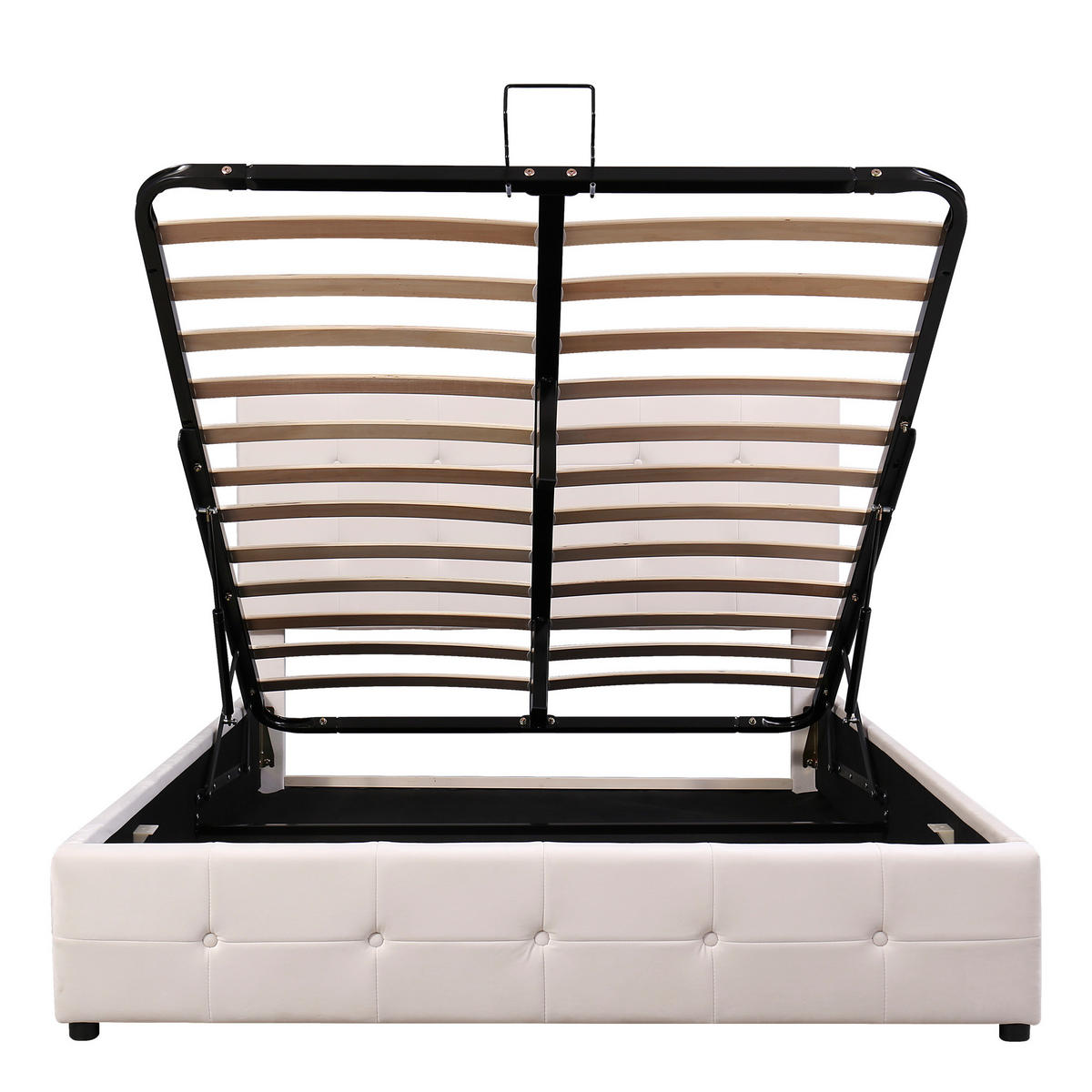 POLSTERBETT 140/200 cm Cremeweiß mit Stauraum aus Samt mit hydraulischem Bettkasten - Weiß, Textil (140/200cm) - OKWISH