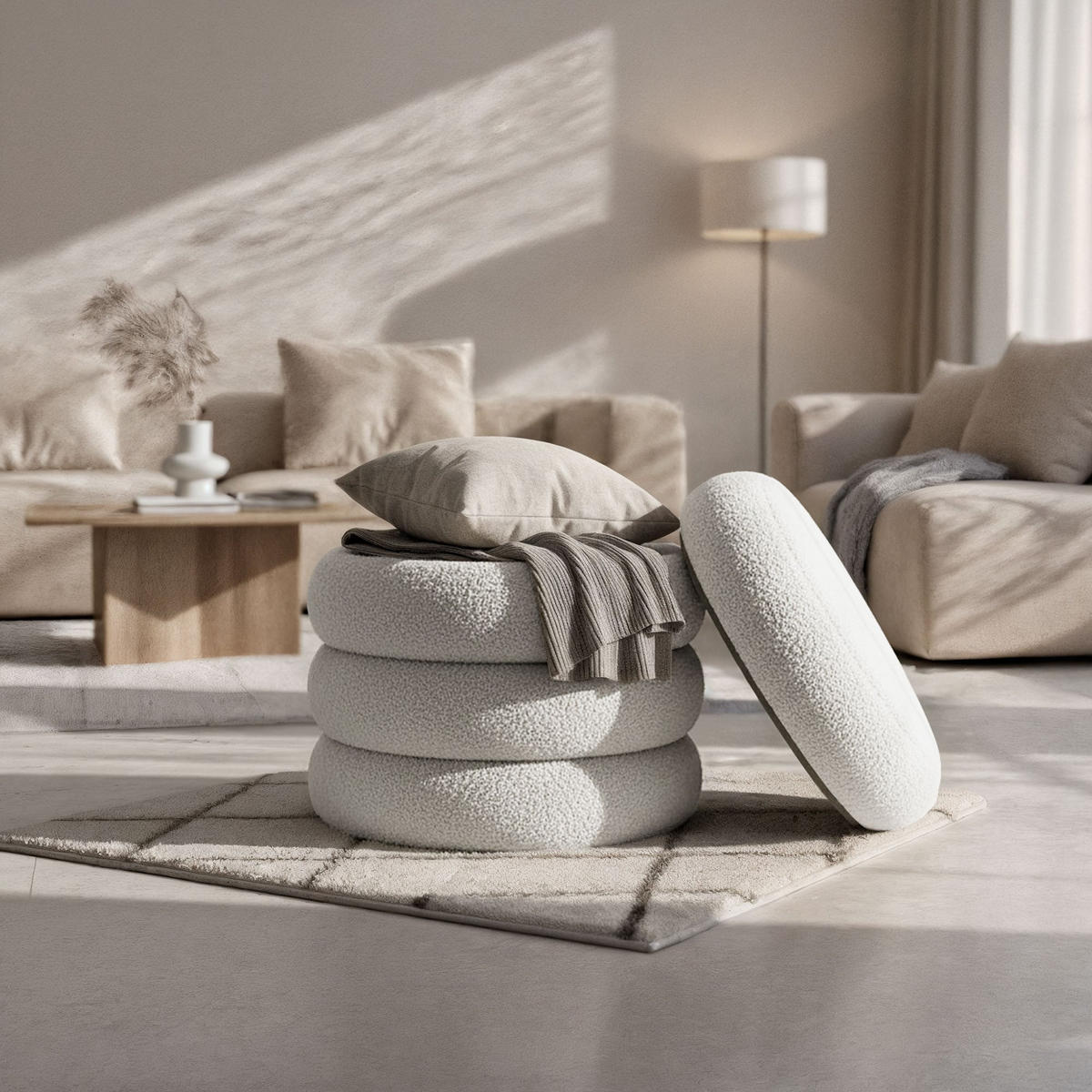 PRESVUČENI POUF s pohranom, bijeli - bijela, tekstil (42/45/42cm) - RAUMHIRSCH FURNITURE