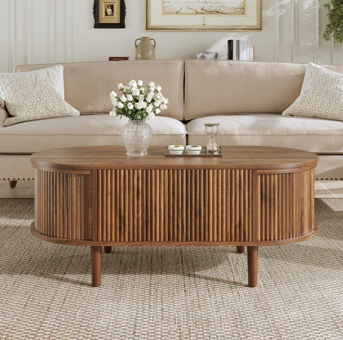 COUCHTISCH 100/48/53,5 cm mit höhenverstellbarer Tischplatte, Klappfächern und MDF-Korpus, Nussbaum - Walnussfarben, Holzwerkstoff (100/48/53.5cm) - Redom