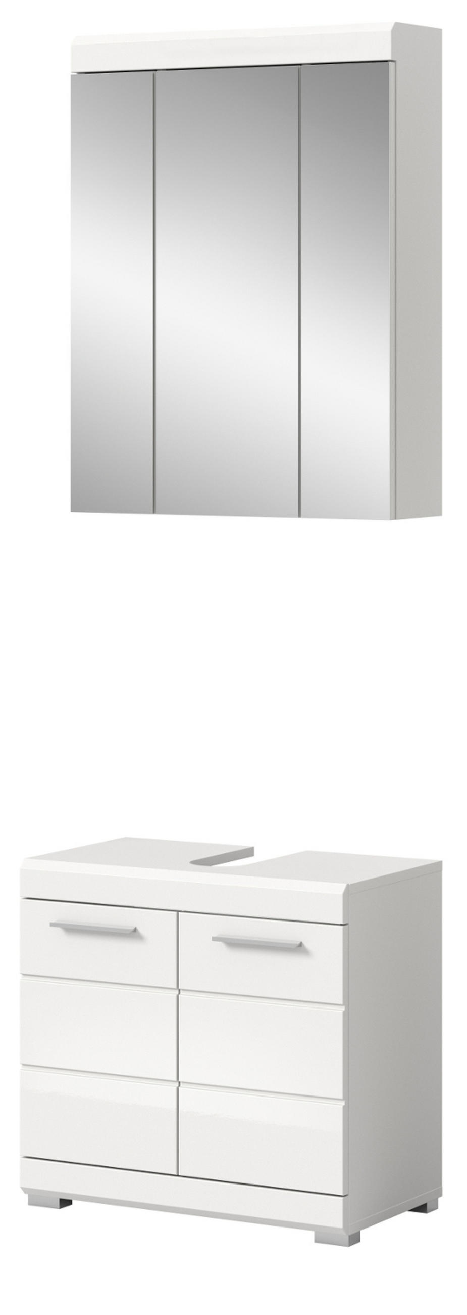 BADMÖBEL-SET weiß Hochglanz 2-teilig 60 cm, Kombination mit Spiegelschrank - Weiß Hochglanz, Glas/Holzwerkstoff (60/191/34cm) - Inn.Furn