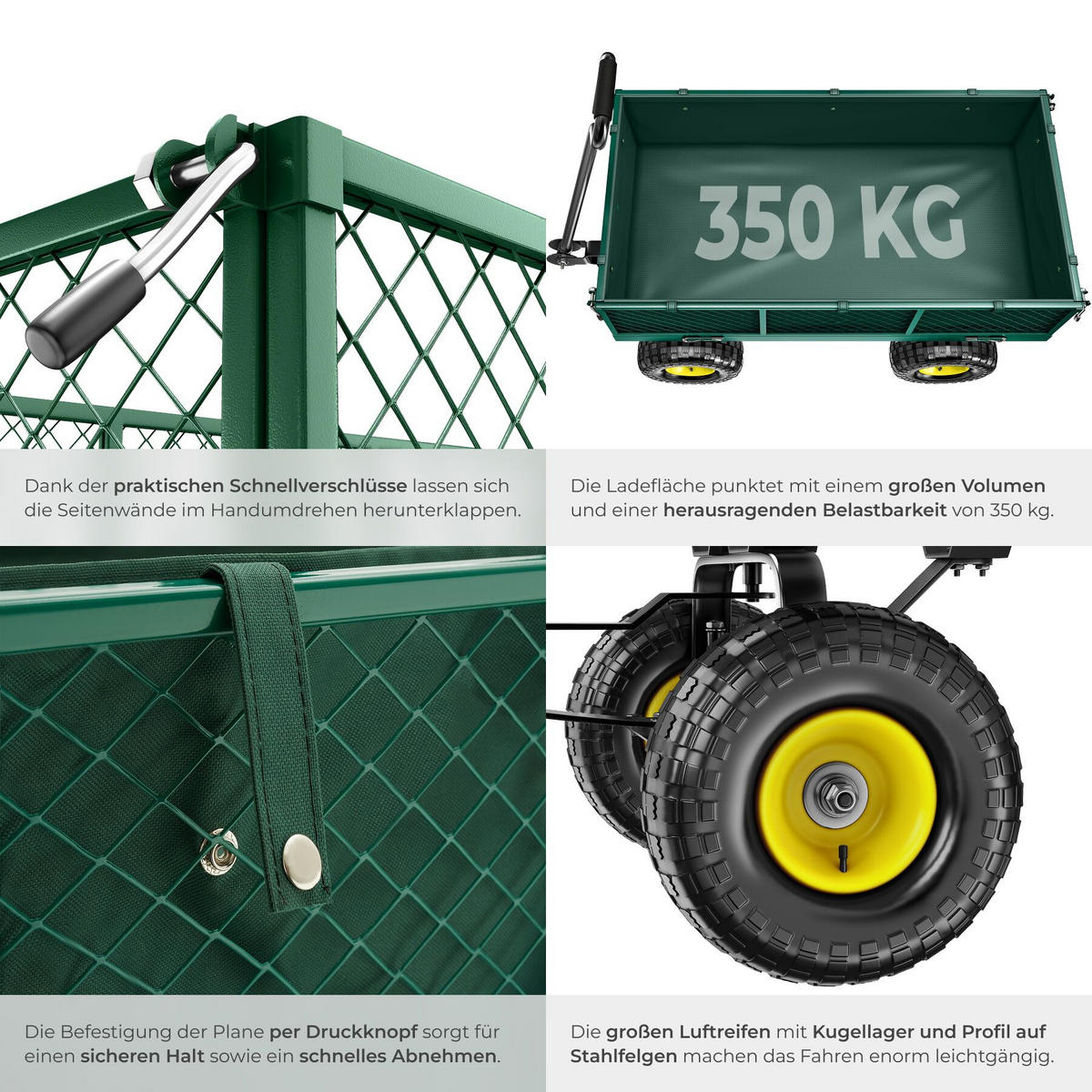BOLLERWAGEN , Belastbarkeit 350 kg, grün - Grün, Metall (51/56/113cm) - tectake