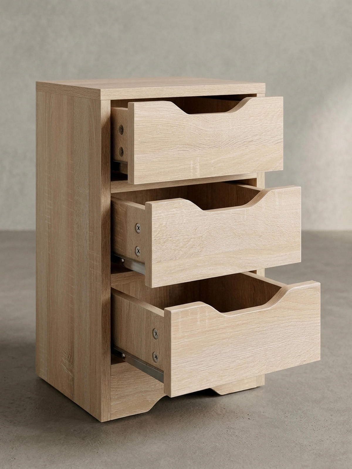 NACHTTISCH 3 Schubladen Modern Kratzfest Wasserabweisend, Beige 31x31x49 cm - Beige/Braun, Holz (31/49/31cm) - KADIMA DESIGN