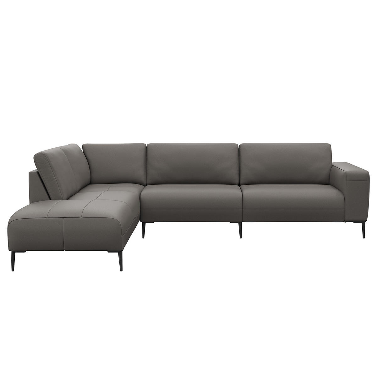 ECKSOFA mit Ottomane - Schwarz/Grau, Leder/Metall (290/203cm) - home24
