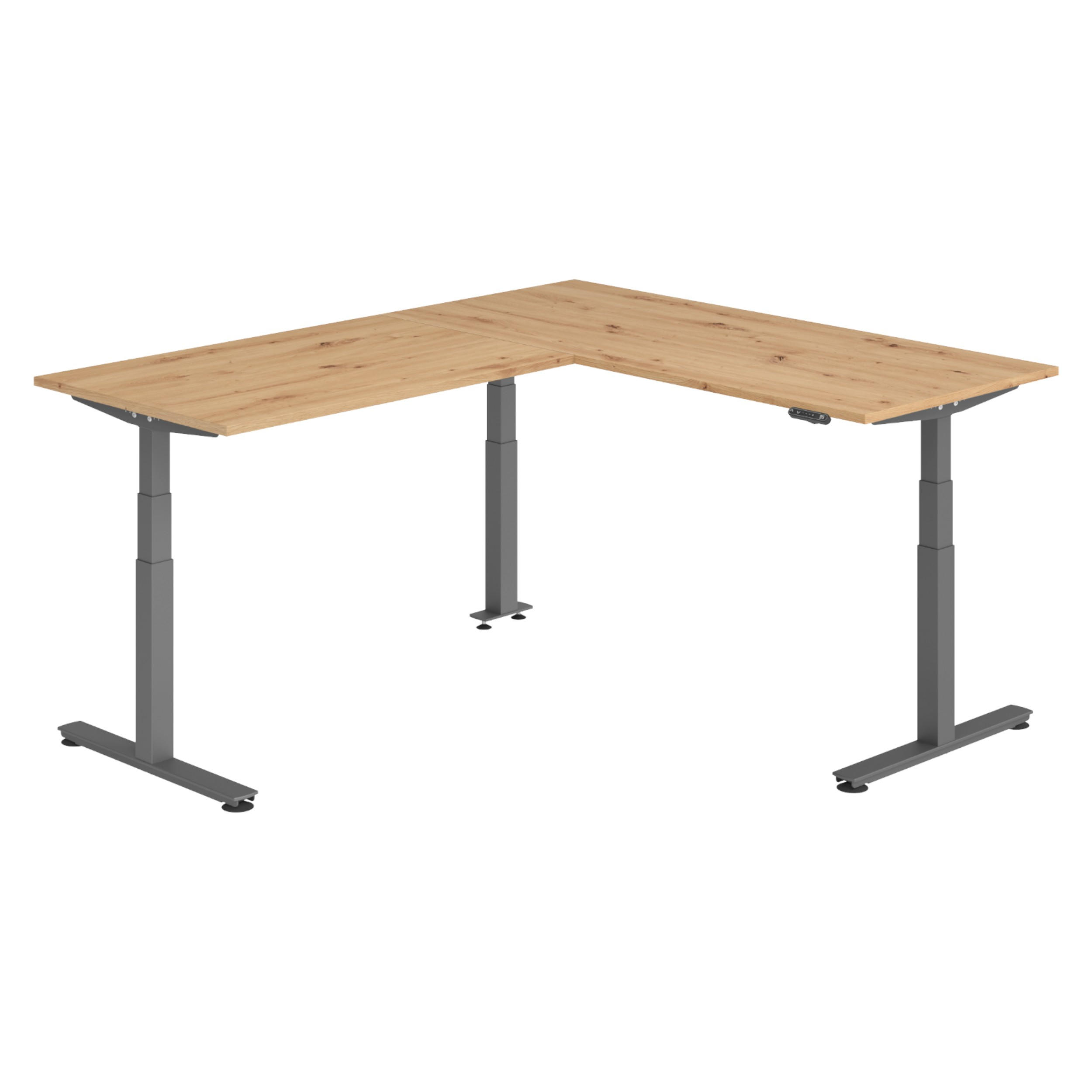 ECKSCHREIBTISCH elektrisch höhenverstellbar L-Form 220/180/74 cm in Wildeiche/Graphitfarben - Wildeiche/Graphitfarben, Holzwerkstoff (220/180/74cm) - bümö
