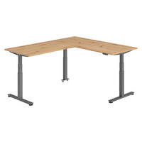 ECKSCHREIBTISCH elektrisch höhenverstellbar L-Form 220/180/74 cm in Wildeiche/Graphitfarben - Wildeiche/Graphitfarben, Holzwerkstoff (220/180/74cm) - bümö