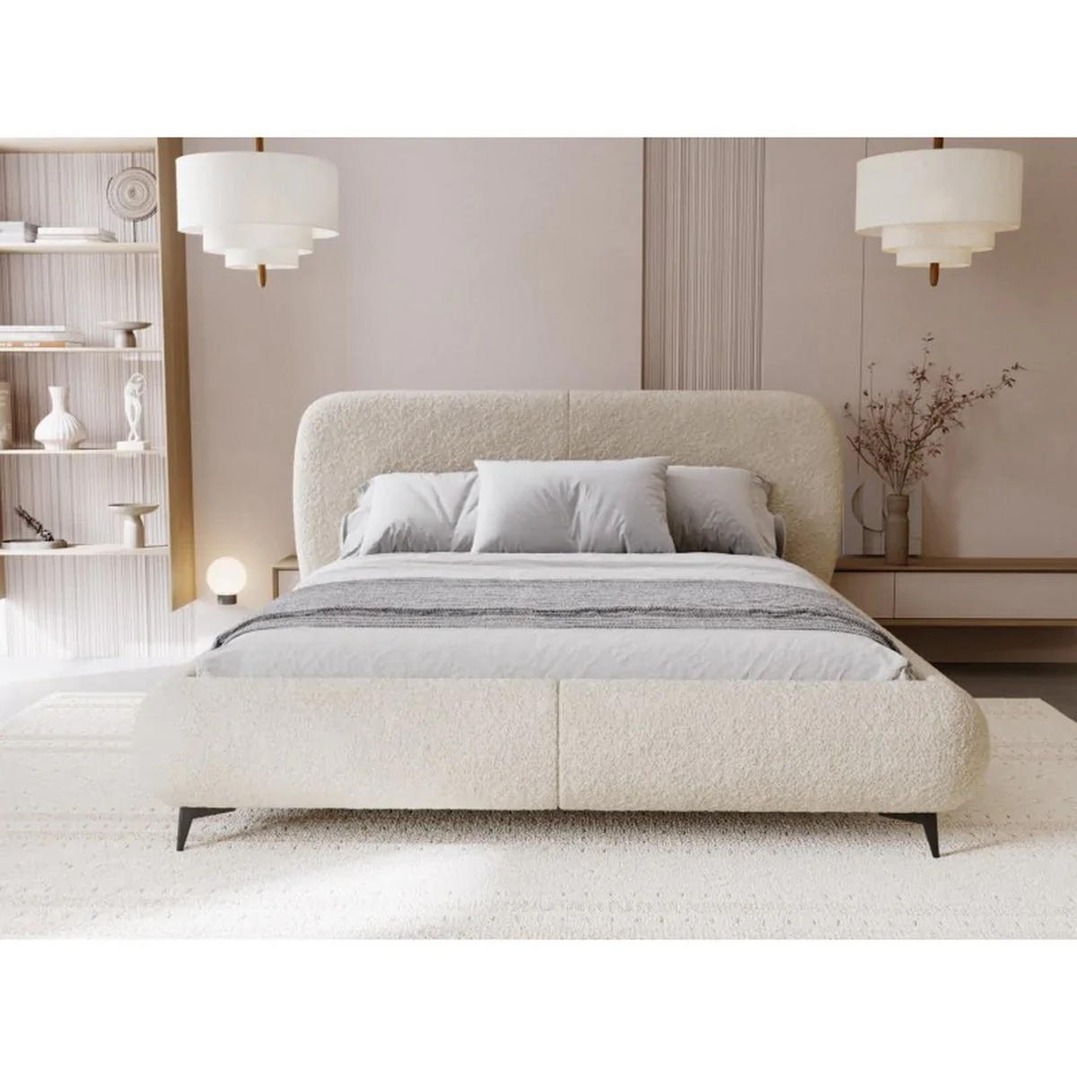 POLSTERBETT ELLE mit Kopfteil, 140 x 200 cm, Doppelbett mit Bettkasten und Lattenrost aus Holz, Bouclé-Stoff, Frabe: Beige - Beige, Holz/Kunststoff (140/200cm) - Sepro Meble
