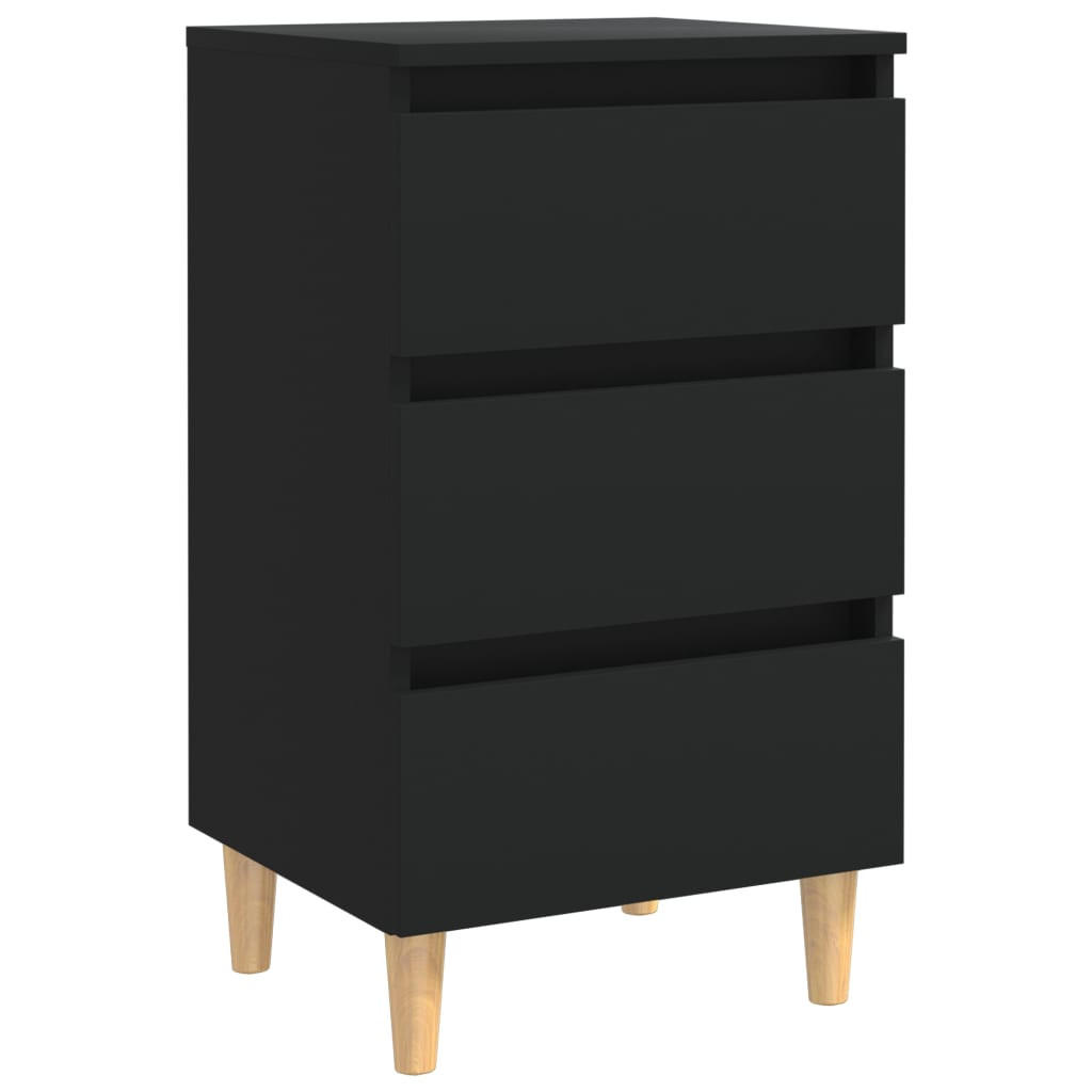 NACHTTISCH mit Massivholz-Beinen 40/35/69 cm in Schwarz - Schwarz/Braun, Holz (40/69/35cm) - vidaXL