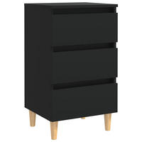 NACHTTISCH mit Massivholz-Beinen 40/35/69 cm in Schwarz - Schwarz/Braun, Holz (40/69/35cm) - vidaXL