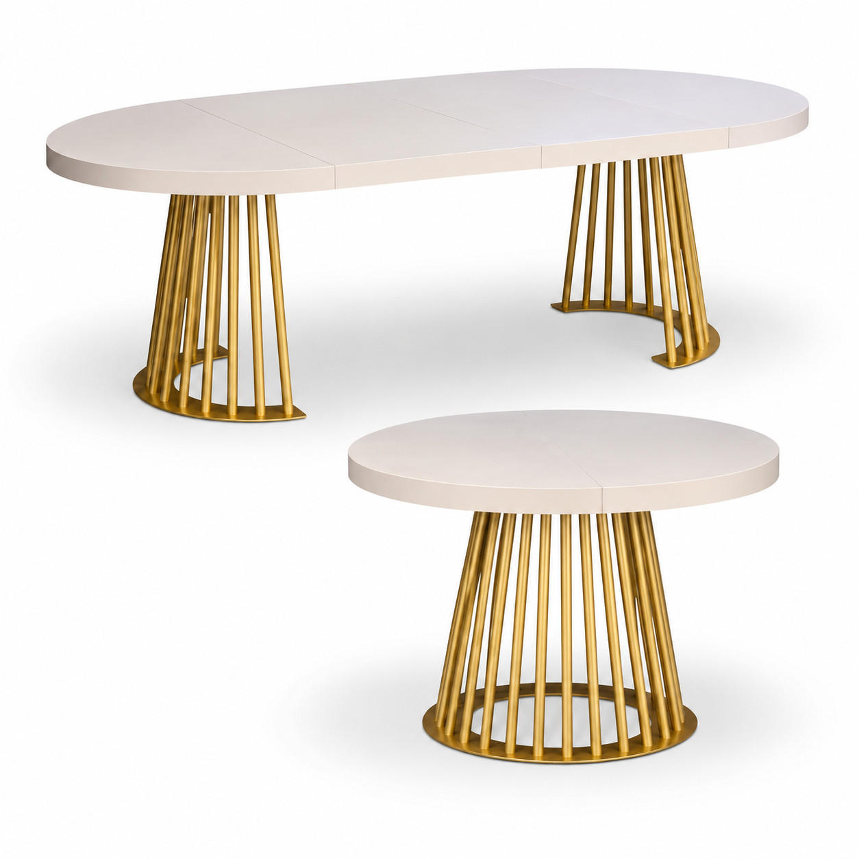 ESSTISCH rund ausziehbar 90/190/76 cm, Kaschmir, 54 cm Tischplatte + Lamellen-Metallgestell Gold - Kaschmir/Goldfarben, Holzwerkstoff/Metall (90/190/76cm) - Damale Möbel