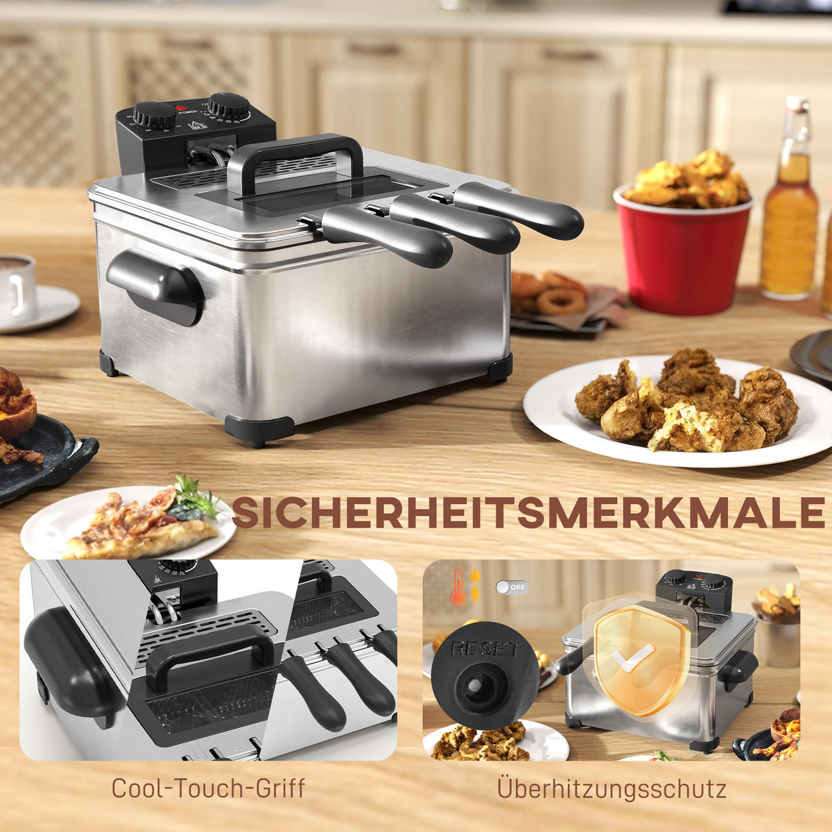 FRITTEUSE Silber mit 5 L Ölkapazität, 2000 W Leistung, Timer und Sichtfenster - Silberfarben, Metall (35/23/49.5cm) - Korfee
