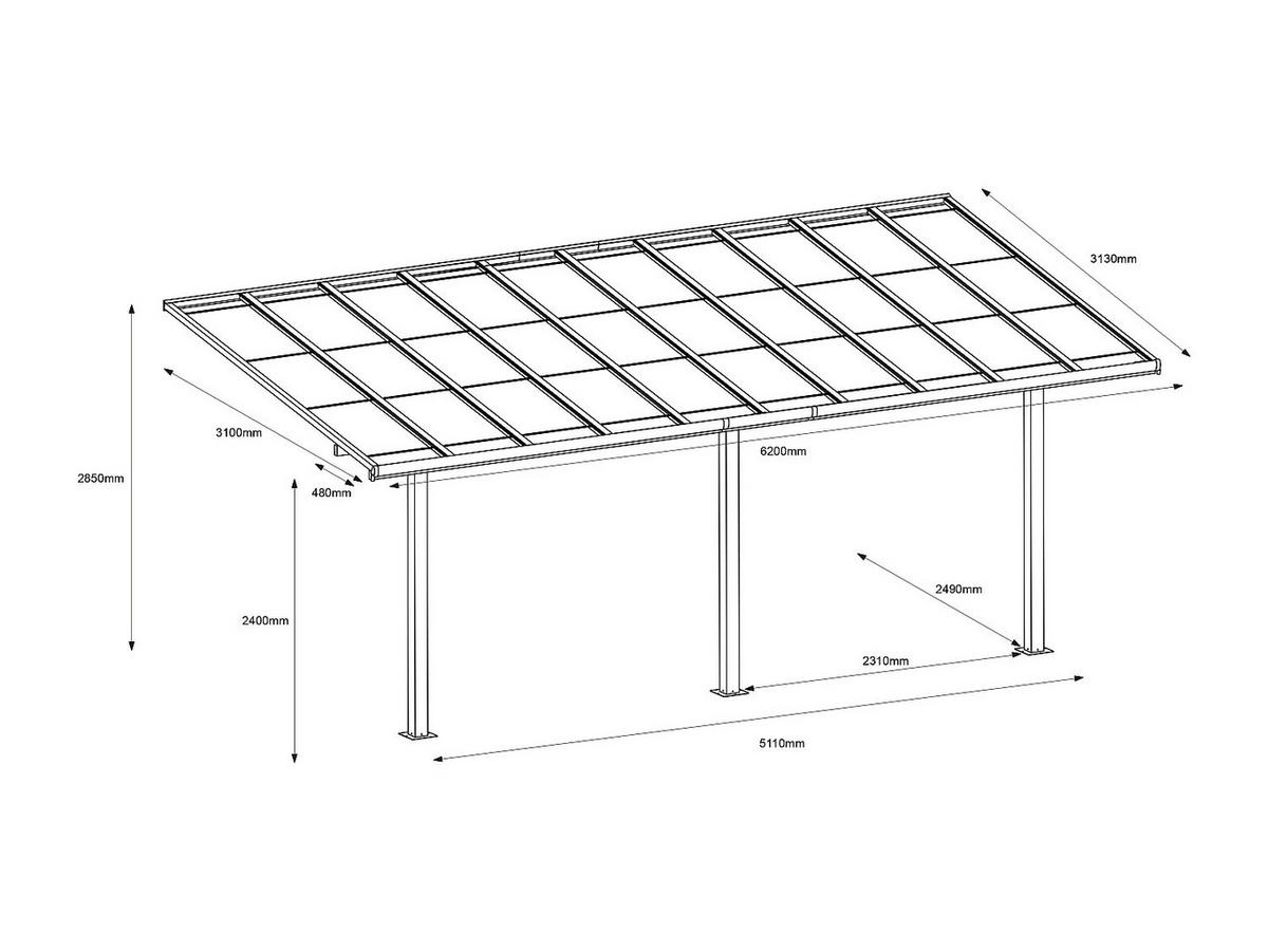 ANLEHNCARPORT - 1 Person - Plastik, Metall - Weiß - - Weiß, Kunststoff/Metall (620/285/310cm) - Vente-Unique