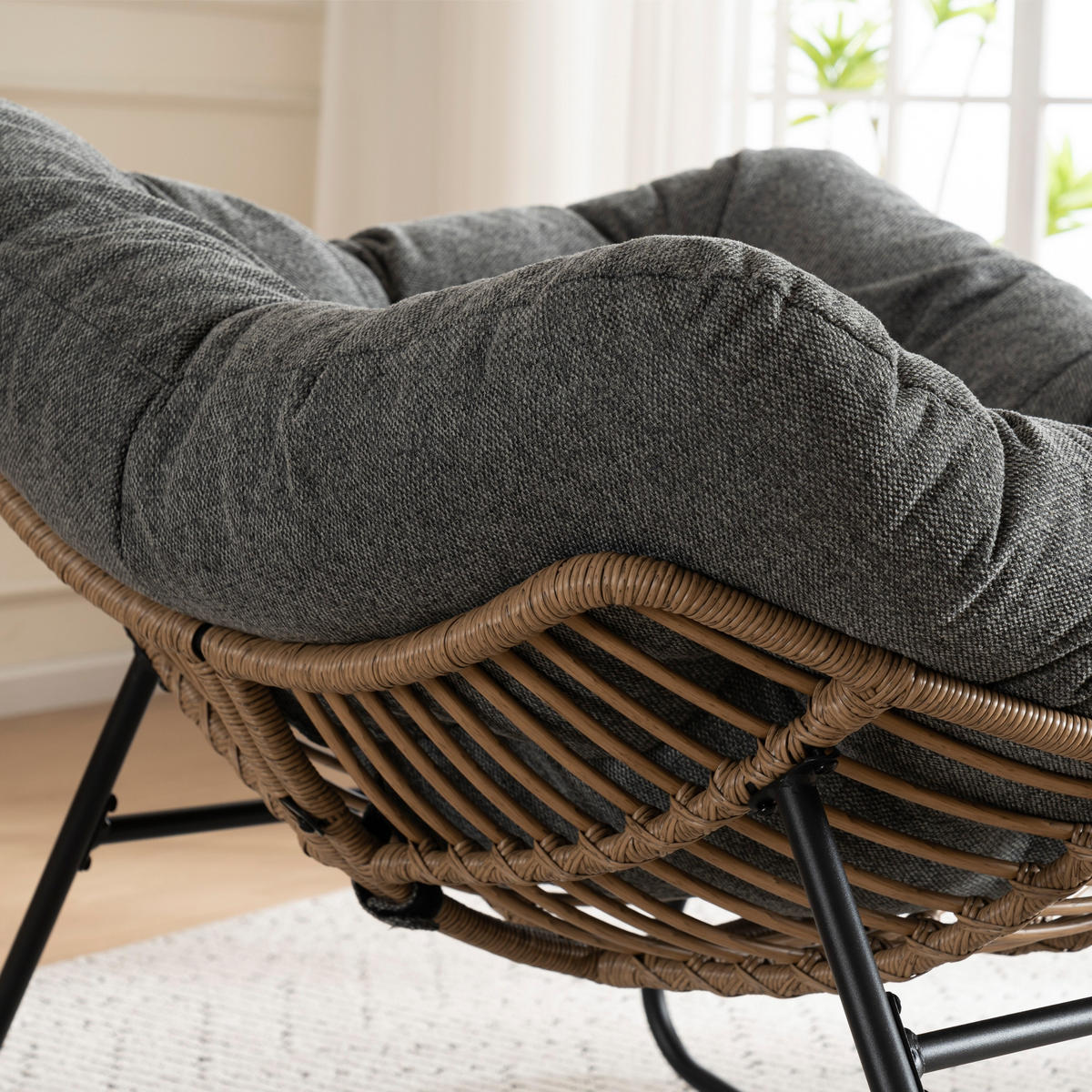 SCHAUKELSTUHL Grau Chenille, Metallrahmen - Grau, Textil (98/77/102cm) - Oxeza