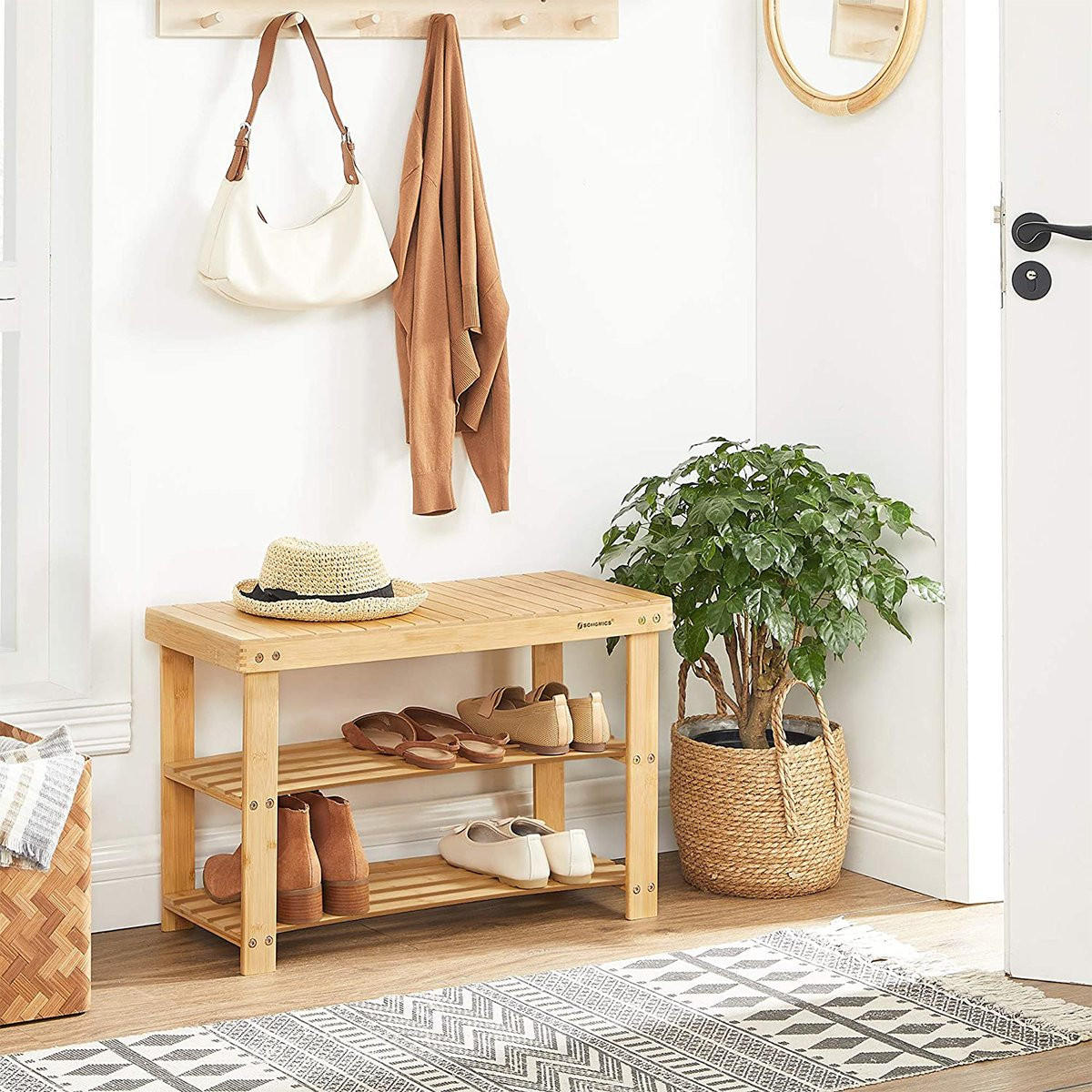 SCHUHBANK mit 3 Ebenen aus natürlichem Bambus - L70 cm - Apfelbaumfarben, Holz (70/28.4/45cm) - Calicosy