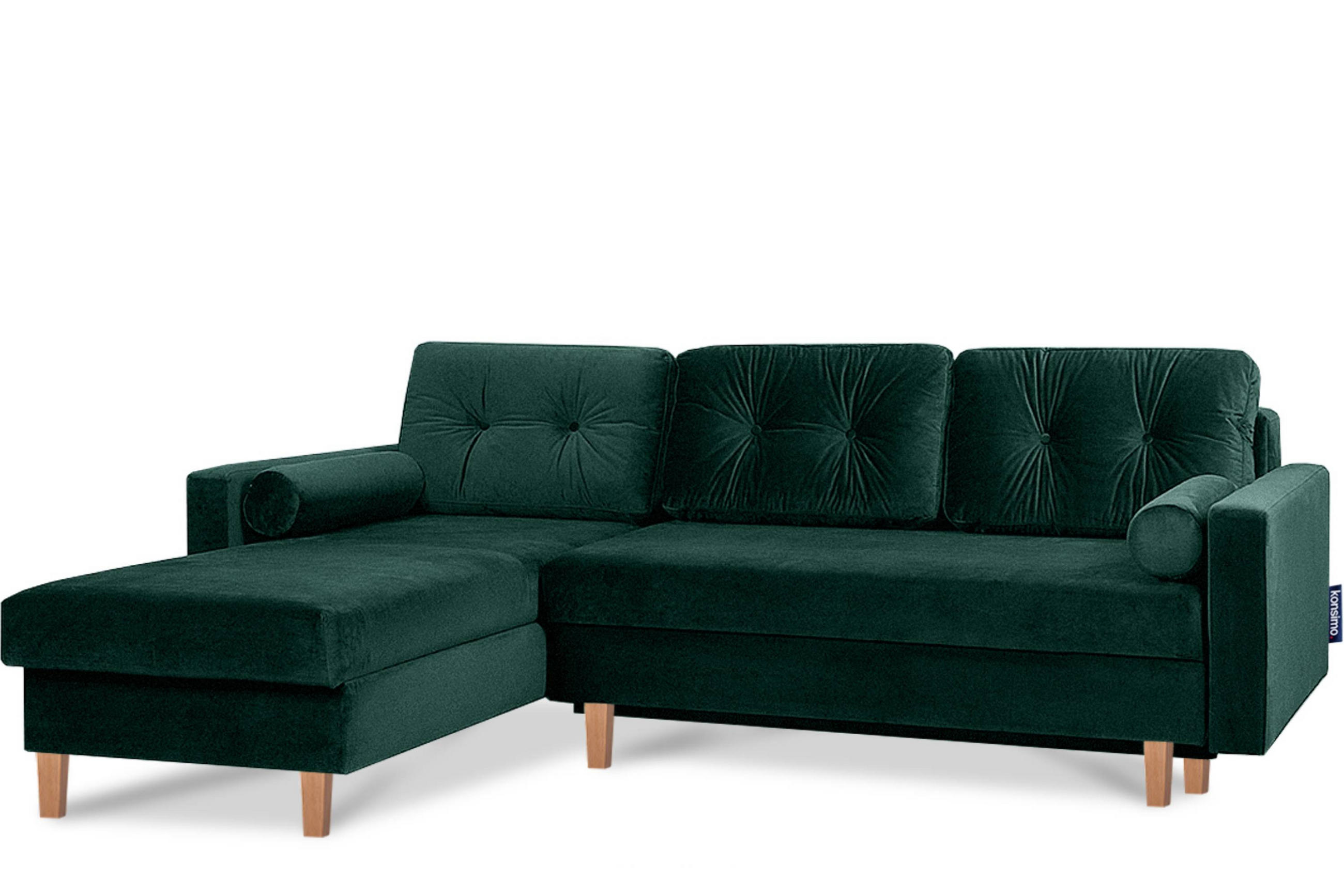 ECKSCHLAFSOFA ERISO 3/4 Sitzer und Universalecke mit Ottoman, Velour-Stoff, dunkelgrün - Dunkelgrün/Braun, Textil (240/183cm) - KONSIMO®