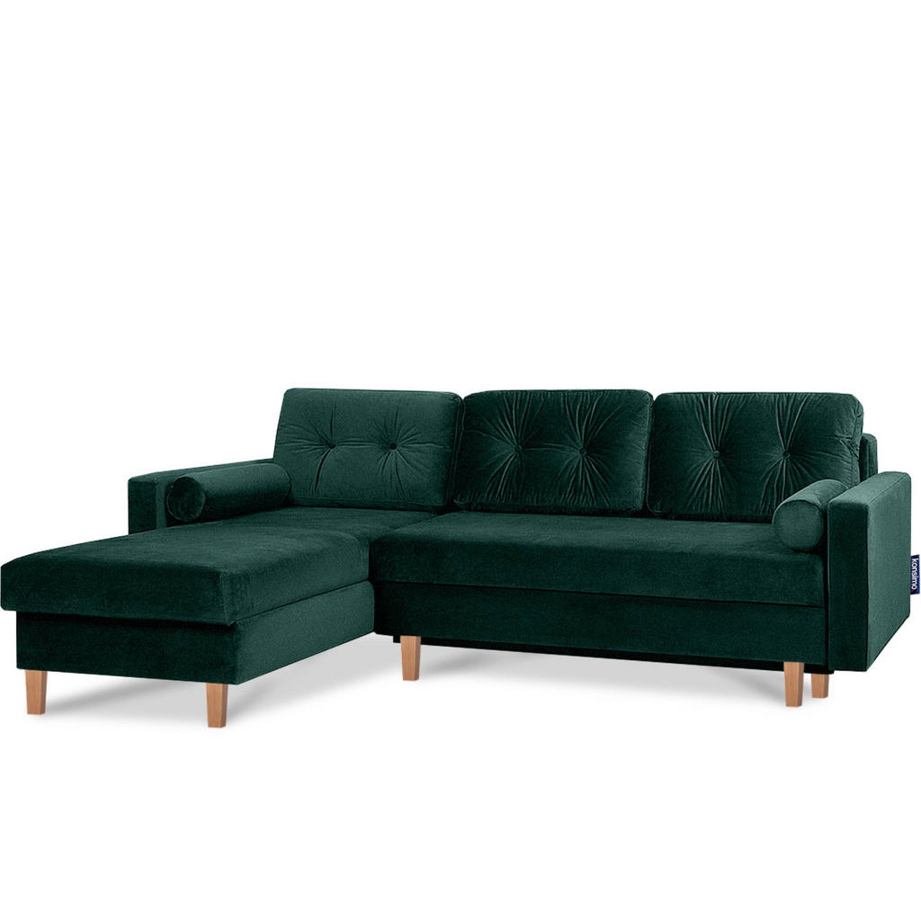 Thumbnail - Konsimo® Eckschlafsofa, Dunkelgrün, Textil, L-Form,L-Form, 240x183 cm, Wohnzimmer, Sofas & Couches, Wohnlandschaften, Ec...