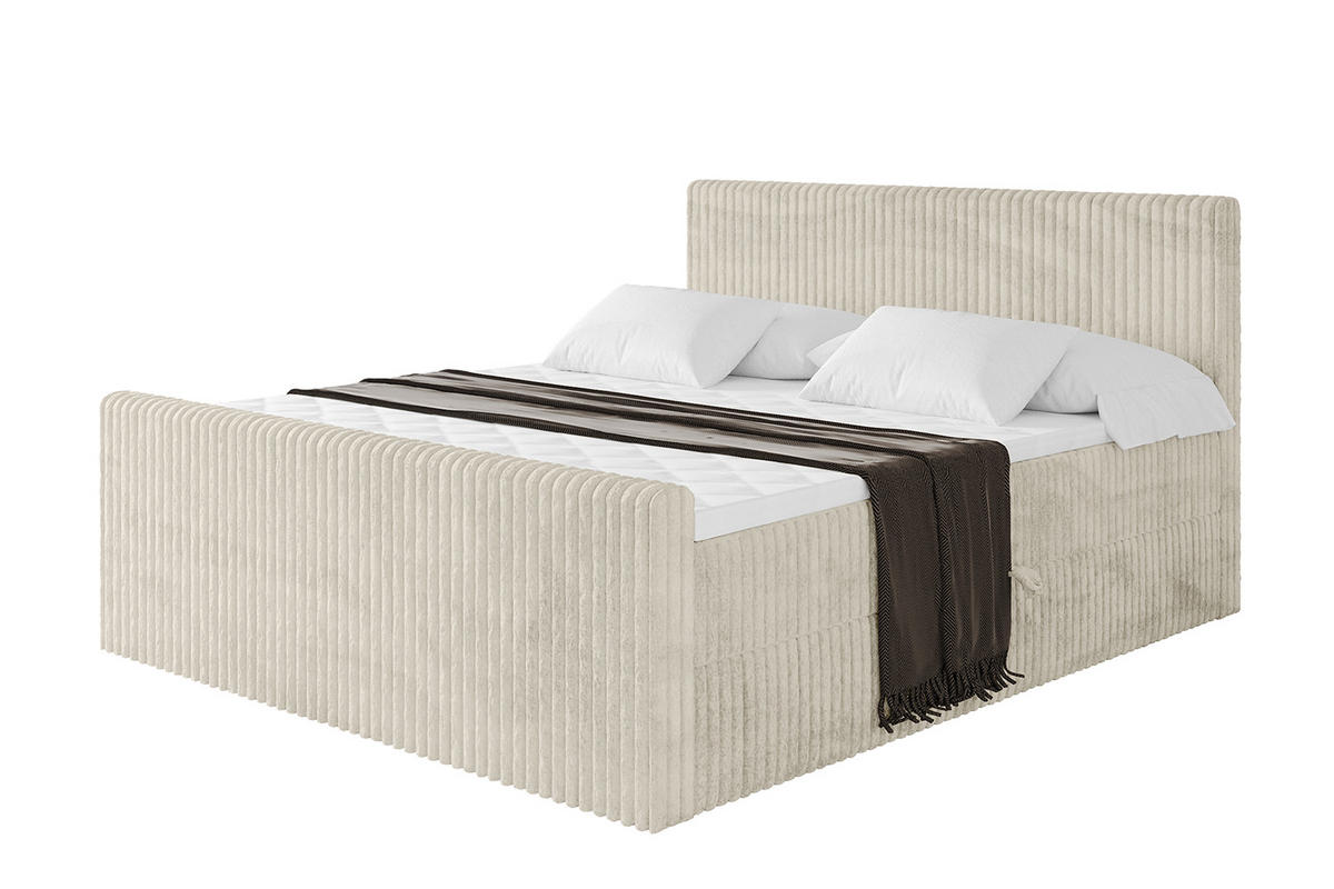 BOXBETT mit Matratze H3 und Lattenrost - TOLO-Z - 140x200 Cord - Creme - Champagner, Holzwerkstoff (140/200cm) - ALTDECOR