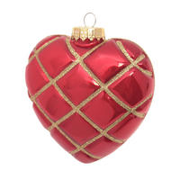 CHRISTBAUMSCHMUCK Herz mit Karo-Design Rot 12cm (Glas / 1 Stk.) - Rot, Glas (10/12/5cm) - Krebs Glas Lauscha