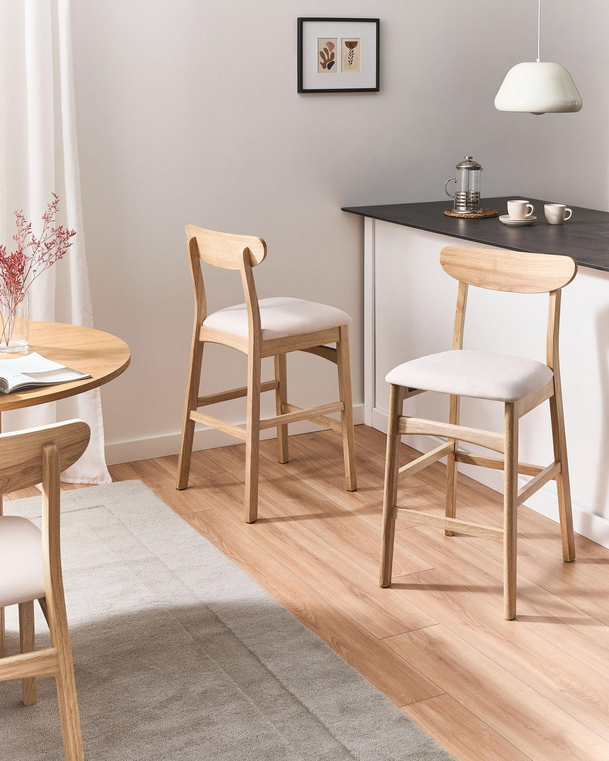 BARSTUHL 2er-Set Holz Hellbraun/Hellbeige Doyle - Beige, Holz (44/93/52cm) - Beliani