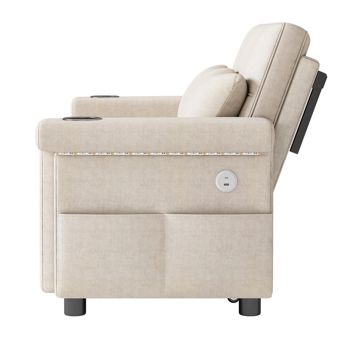SCHLAFSOFA 2-Sitzer, Beige, Chenille, LED, USB/Type-C - Beige, Textil (141.5/90/145cm)