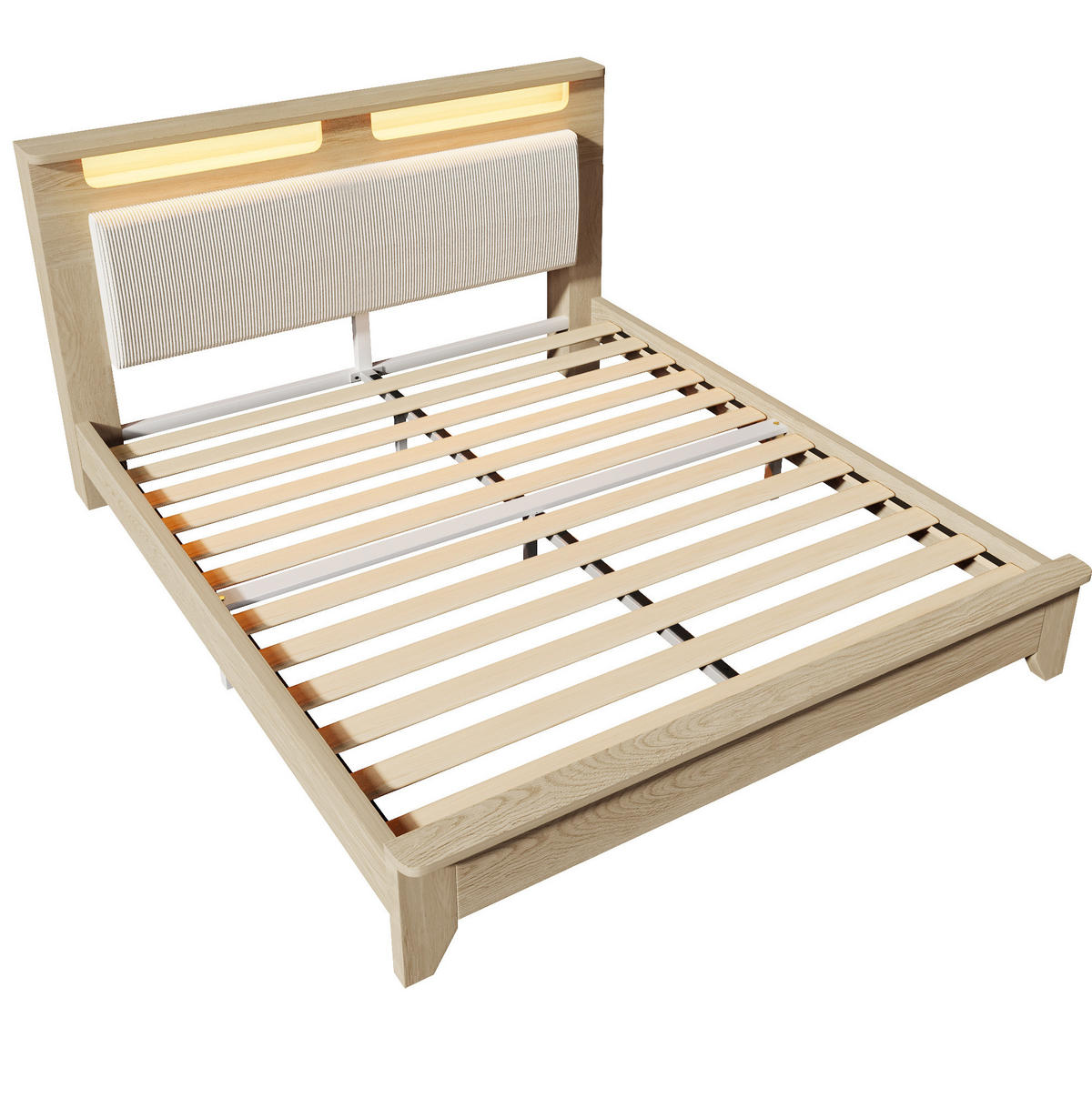 POLSTERBETT mit LED-Beleuchtung 140/200 cm mit Lattenrost und Stauraum - Beige, Textil (140/200cm) - BEAOK