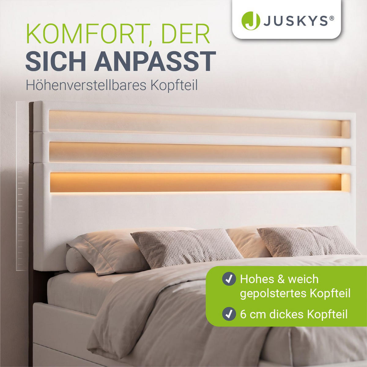 POLSTERBETT Lyon mit Matratze weiß 180x200cm - Weiß, Textil (180/200cm) - Juskys