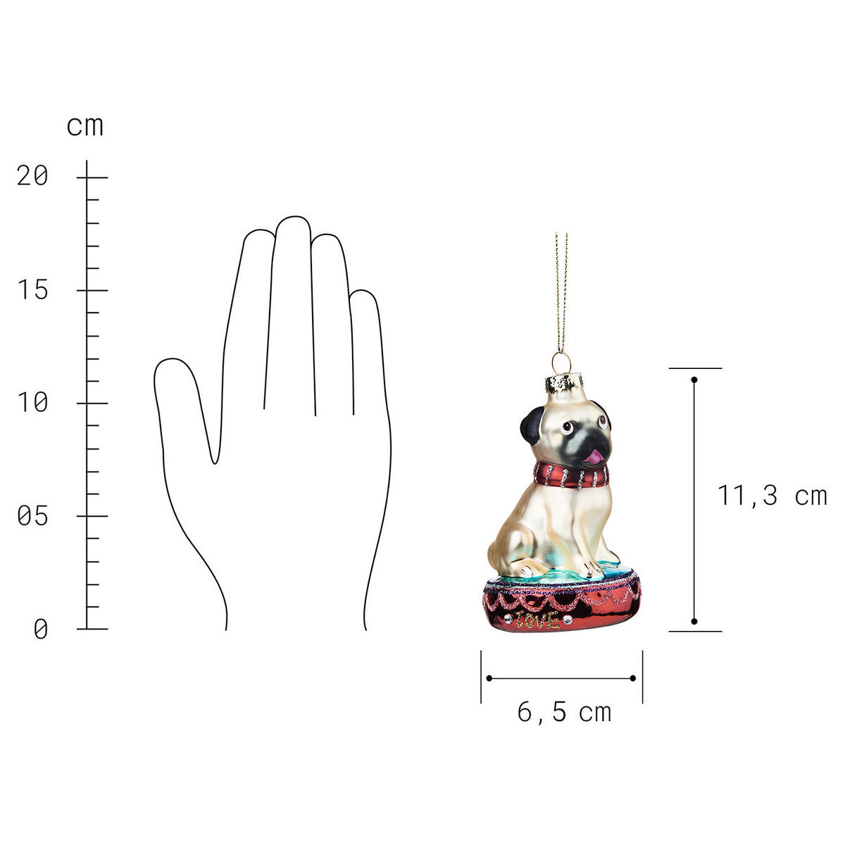 BUTLERS Baumhänger HANG ON Mops - Creme, Glas (7/11/7cm) - Butlers