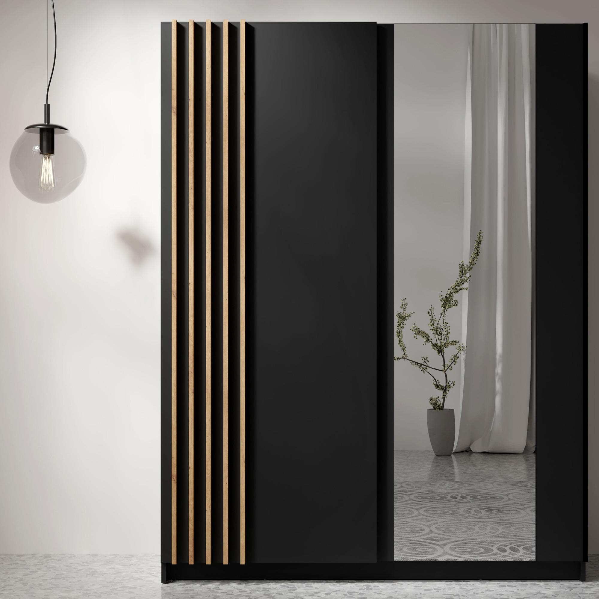 SCHIEBESCHRANK CASTARI Schwarz / Artisan Eiche - Schwarz/Eiche Artisan, Holzwerkstoff (150.6/198.5/62cm) - KONSIMO®