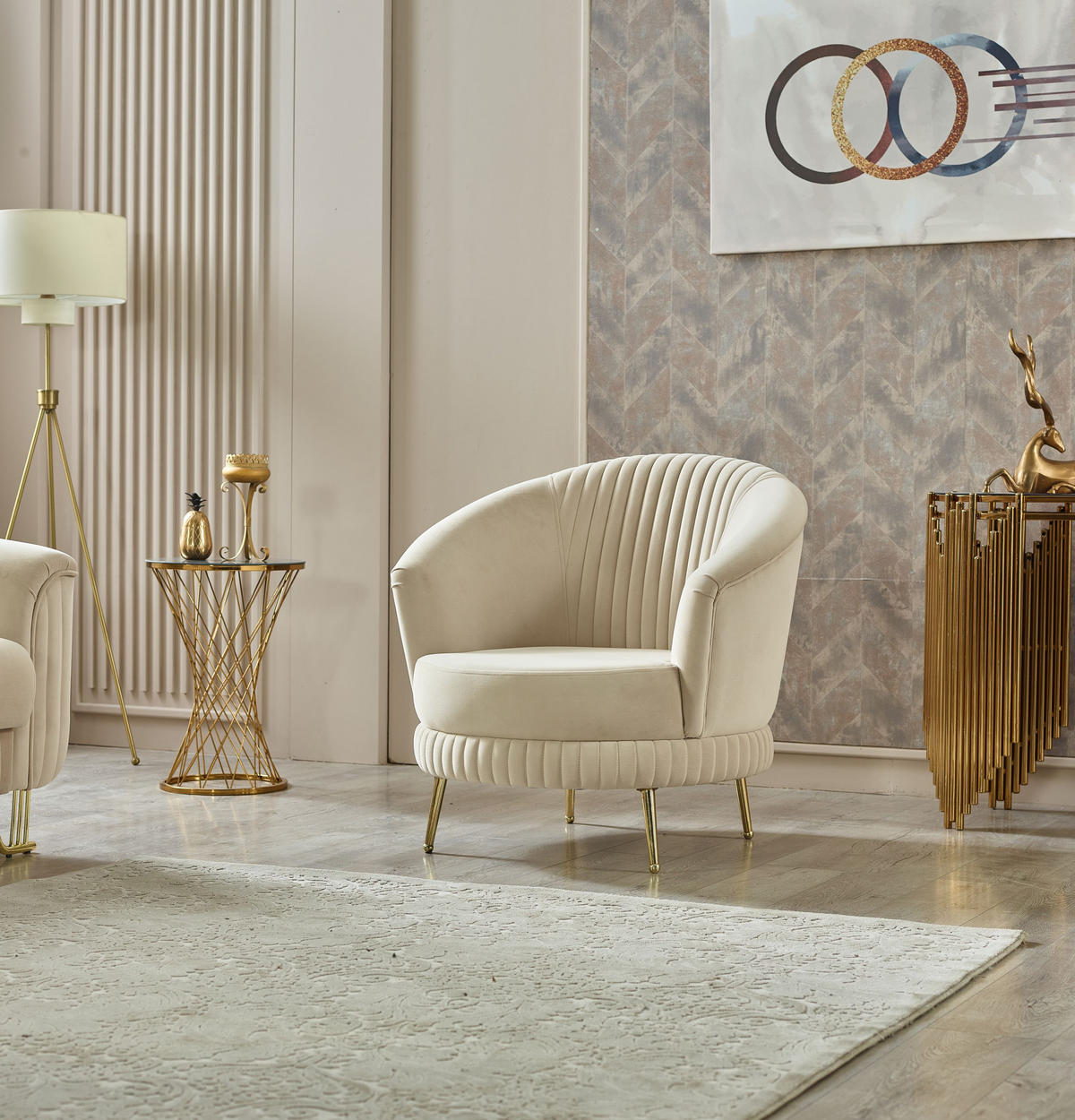 SITZGARNITUR Vega Creme Stellvariante:2+1 - Creme, Holz (165/85/90cm) - Villa Möbel