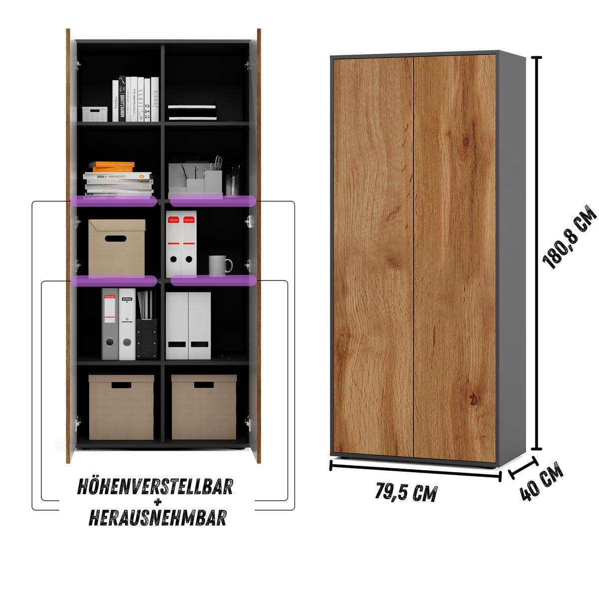 AKTENSCHRANK Amira T00 Eiche Wotan 180/80/40 cm - Eiche Wotan, Holzwerkstoff (80/180/40cm) - SIMPLYFURN