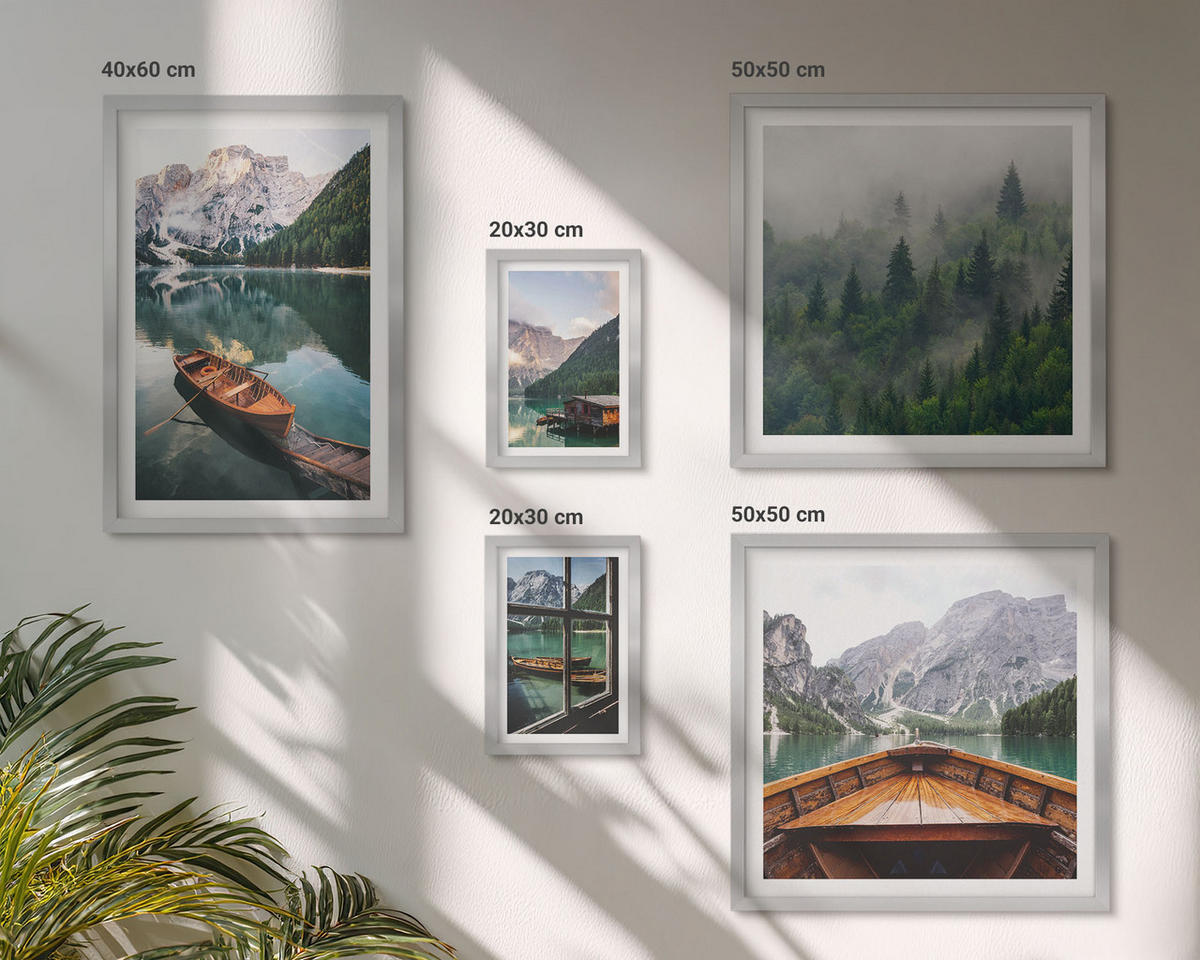 BILDER SET 5er Set - 50x50 cm & 20x30 cm & 40x60 cm Silberner Rahmen - Straßen, Häuser, Pflanzen, Töpfe - Silberfarben, Kunststoff (40/60cm) - TULUP