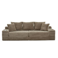 SCHLAFSOFA 273/98/87 cm Khaki mit beidseitigen Taschen und Getränkehaltern - Sandfarben, Textil (107.48/34.25/38.58cm) - Oxeza