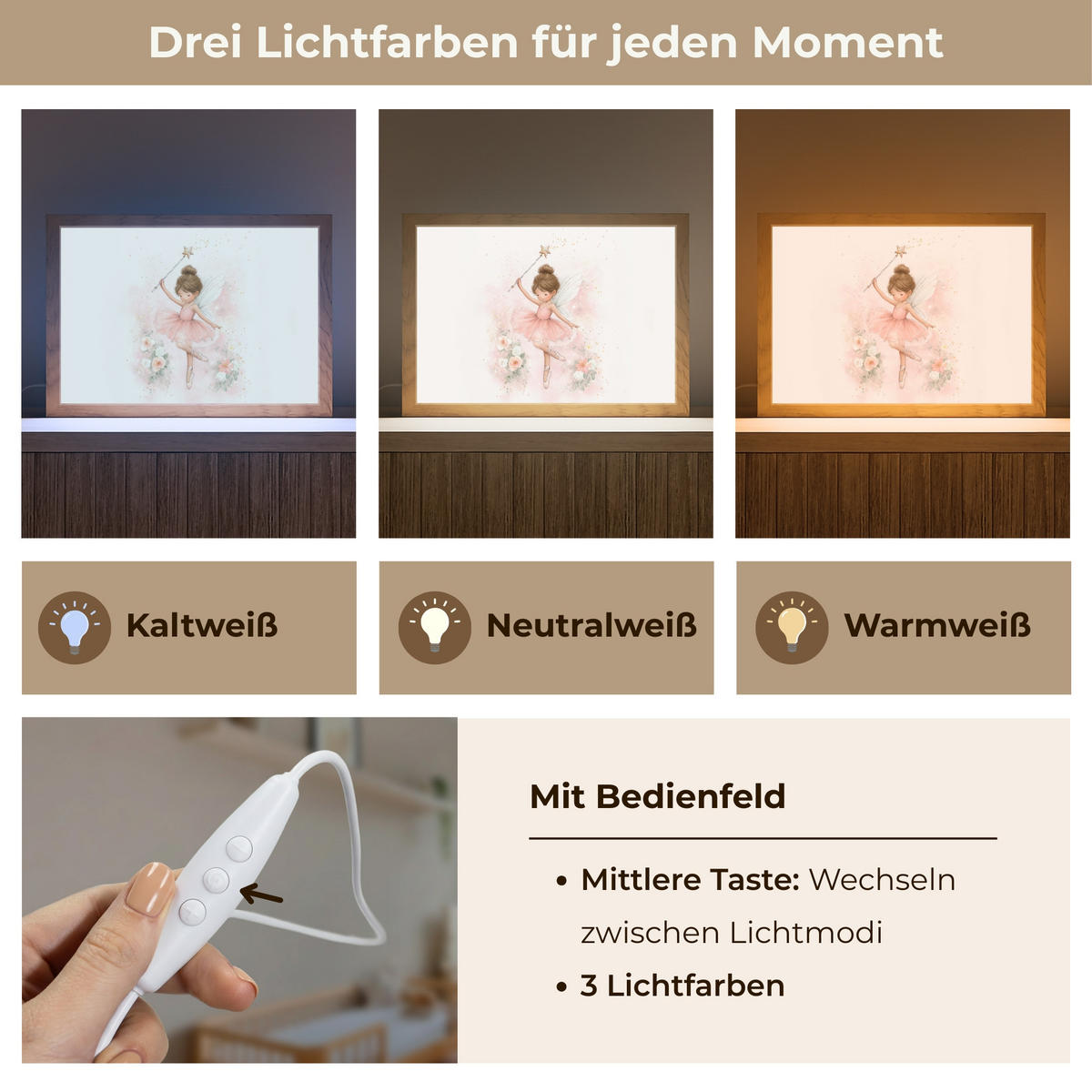 NACHTTISCHLAMPE Ballerina - Fee - Blumen - Rosa 30x20 cm - Rosa, Holzwerkstoff (8/30/20cm)