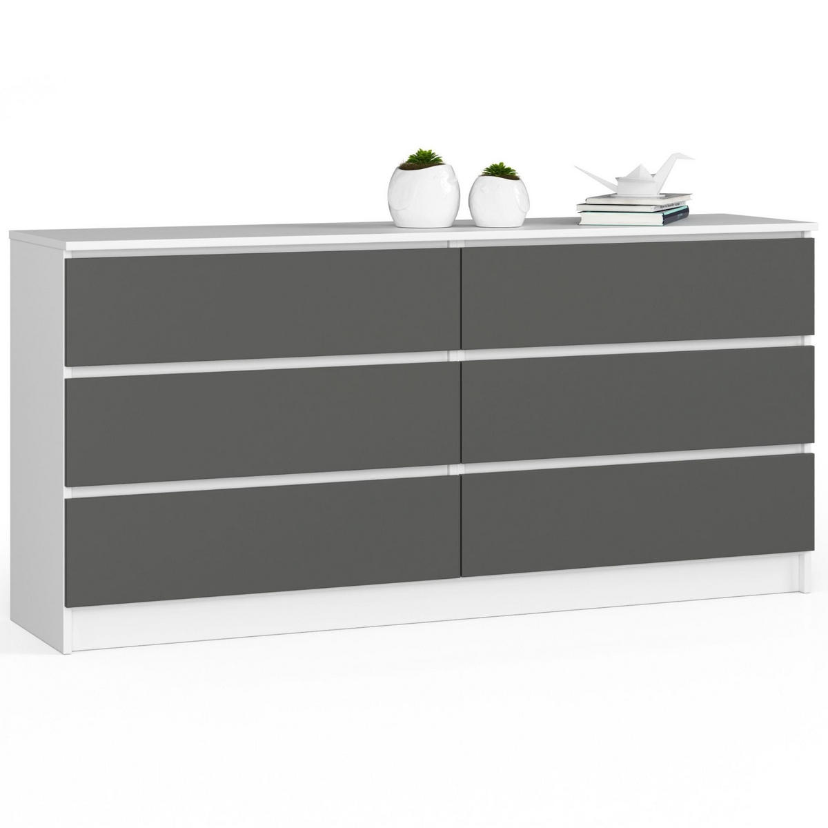 KOMMODE Weiß, Graphit Grau 77/160/40 - Weiß, Holzwerkstoff (160/77/40cm) - RAUMHIRSCH FURNITURE