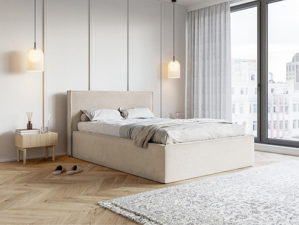 POLSTERBETT LUCERA Greige 140x200 cm - Taupe/Schwarz, Kunststoff/Textil (140/200cm) - Selsey