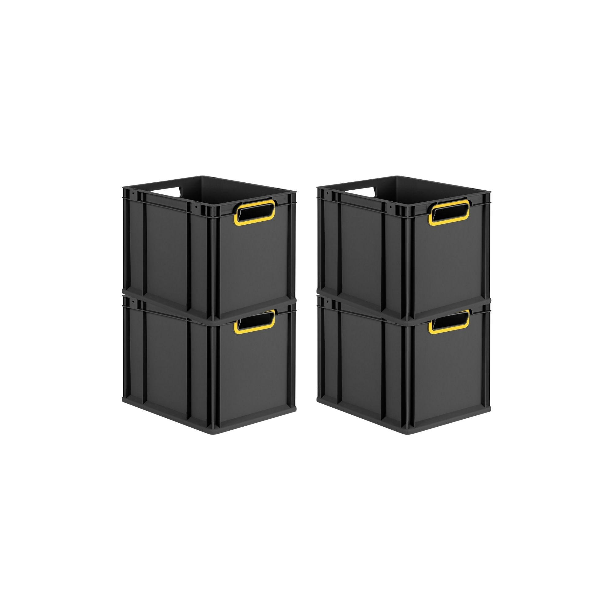 EUROBOX 4x NextGen Color 32x30x40 cm 30 Liter Griffe gelb offen, Schwarz - Gelb/Schwarz, Kunststoff (30/32/40cm) - PROREGAL