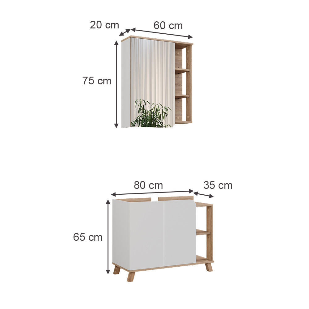 BADMÖBEL-SET Karen Sonoma/Weiß 2 Teile - Weiß/Sonoma Eiche, Holzwerkstoff (80/65/35cm) - Vicco