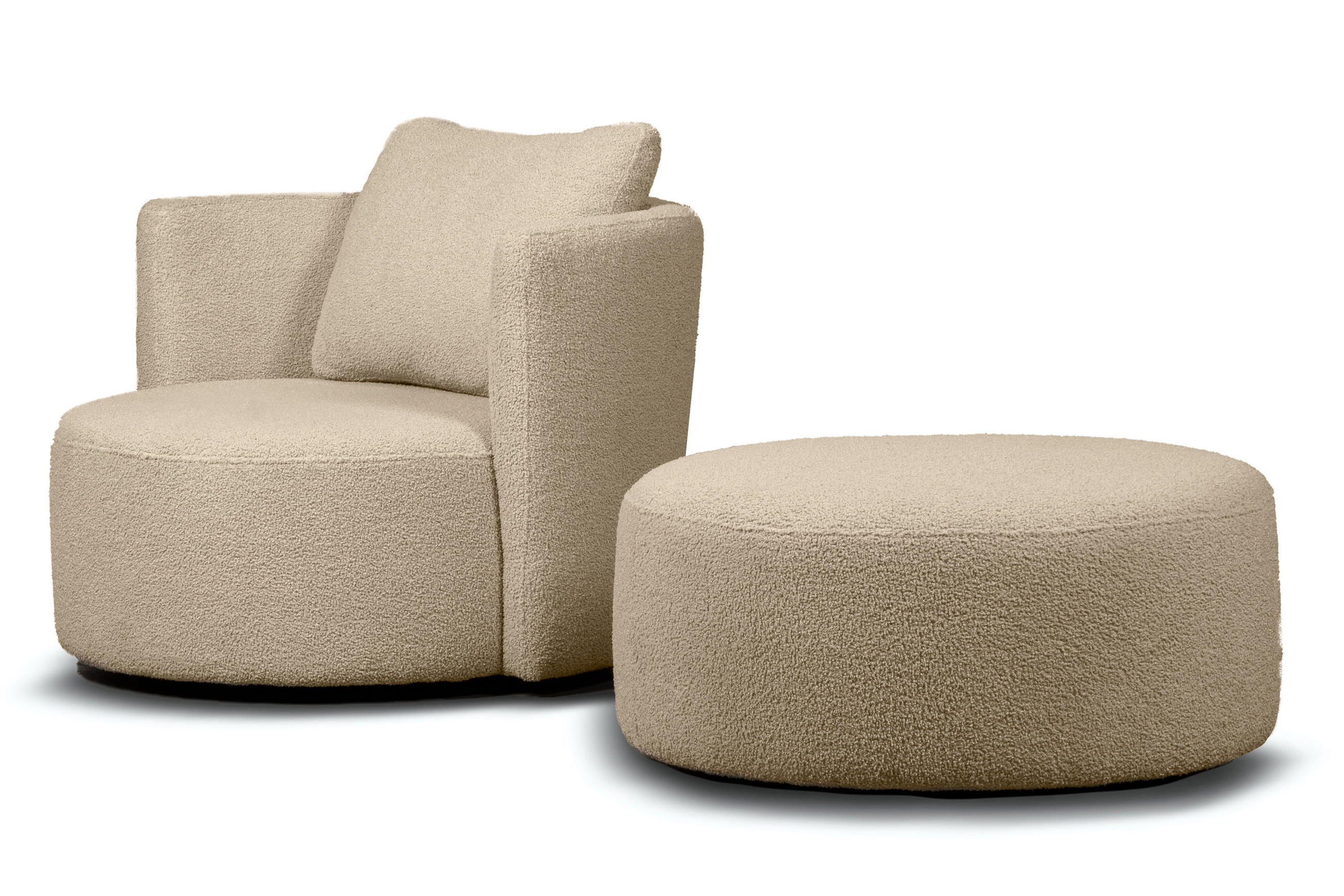 DREHSESSEL-SET RAGGI inkl. Sitzhocker, Boucle, Beige - Beige, Textil (92/75/80cm) - KONSIMO®