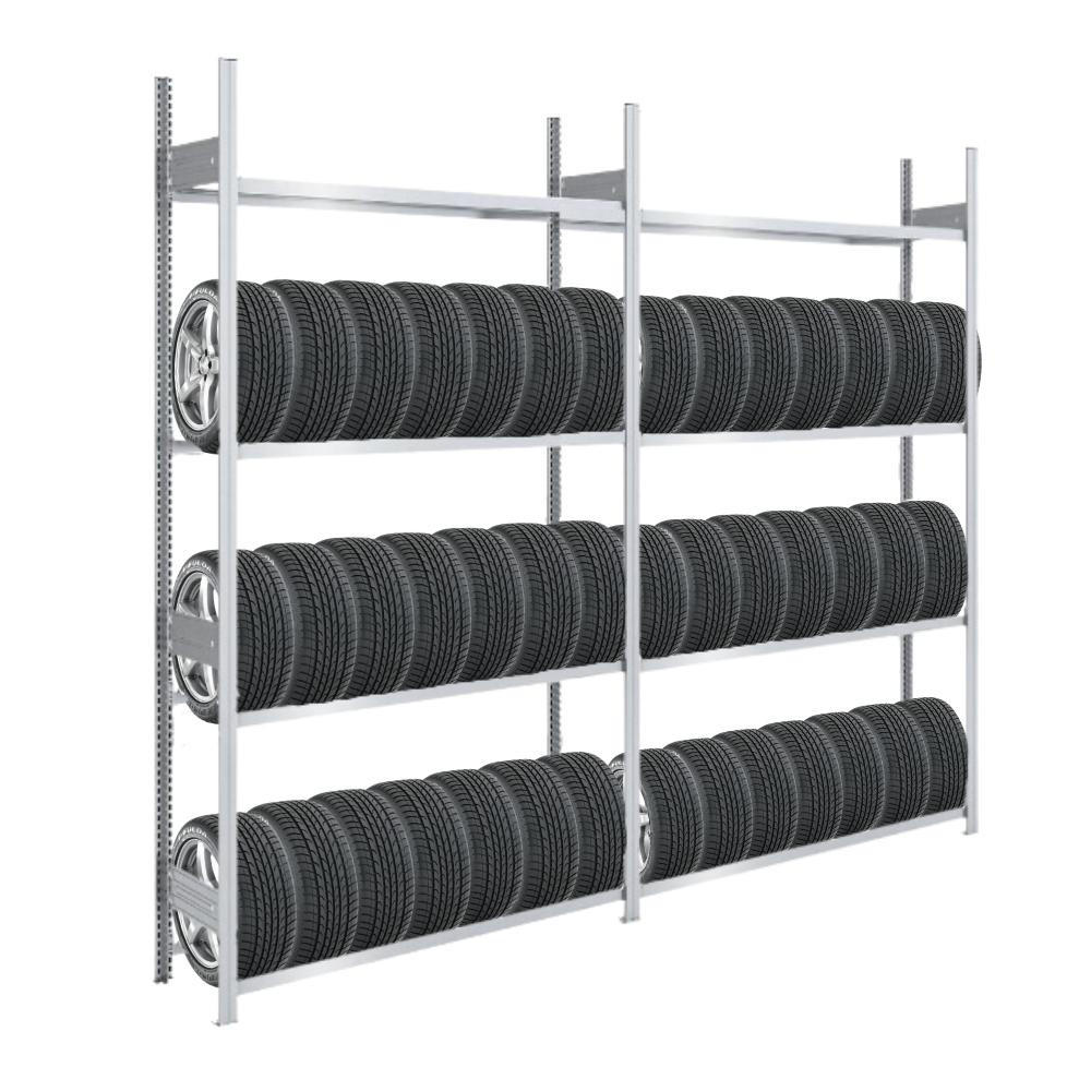 REIFENREGAL TIRE PRO 2er-Set für insgesamt 48 Reifen 4 Ebenen 150kg Fachlast pro Ebene Verzinkt - Silberfarben, Metall (300/250/43cm) - PROREGAL