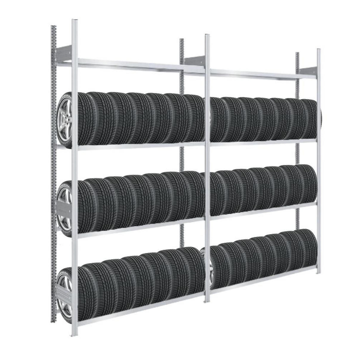 REIFENREGAL TIRE PRO 2er-Set für insgesamt 48 Reifen 4 Ebenen 150kg Fachlast pro Ebene Verzinkt - Silberfarben, Metall (300/250/43cm) - PROREGAL