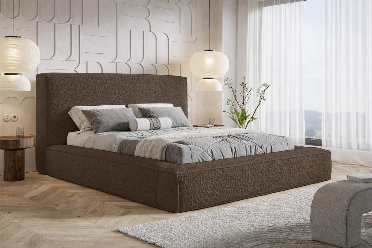 POLSTERBETT Boucle 160x200 Karano, Dicker Schaum, Bettkasten, Braun - Braun, Holz/Textil (160/200cm) - Emporius