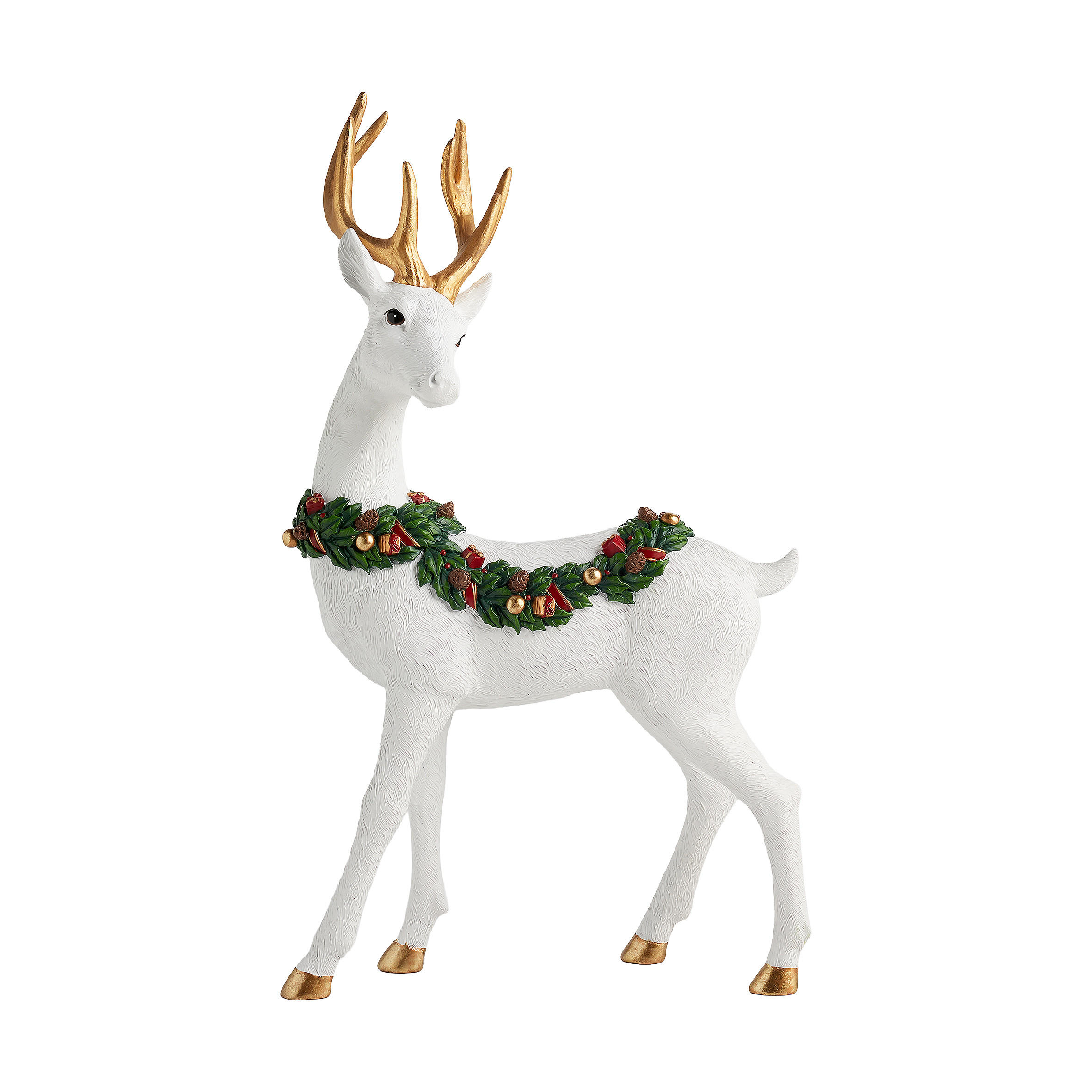 DEKOFIGUR Wreathdeerio, weiß, 47.5 x 10.5 x 29 cm, Dekorative Weihnachtsdeko - Weiß, Kunststoff (10.5/47.5/29cm) - home&you