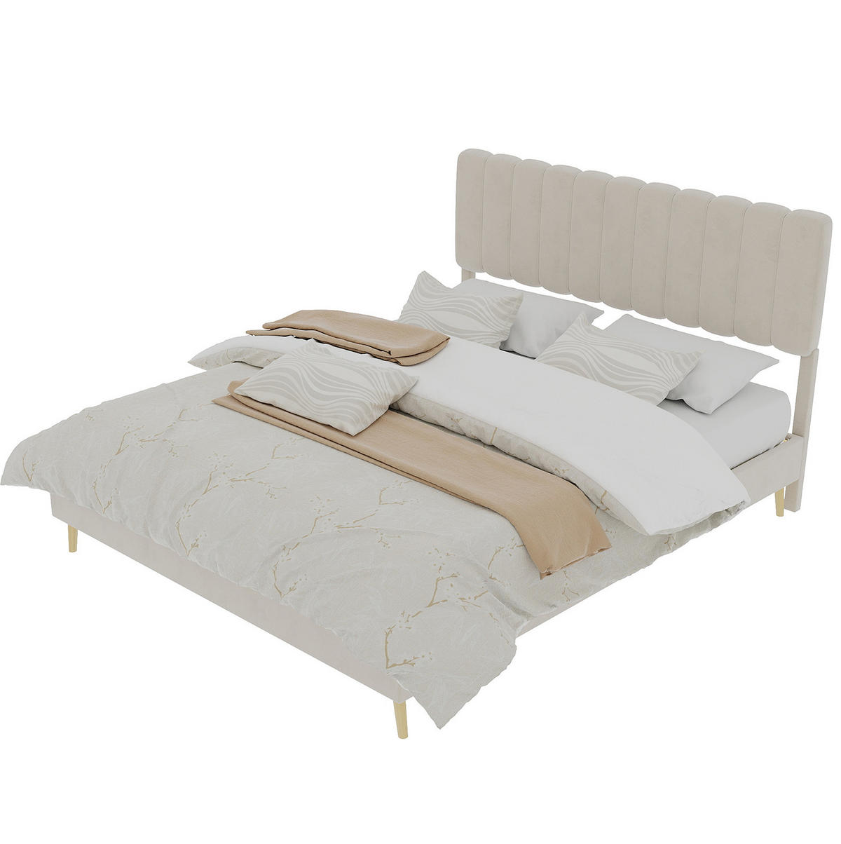 POLSTERBETT 160/200 cm beige aus Stoff und Metall mit Samtbezug - Beige, Textil (160/200cm) - OKWISH