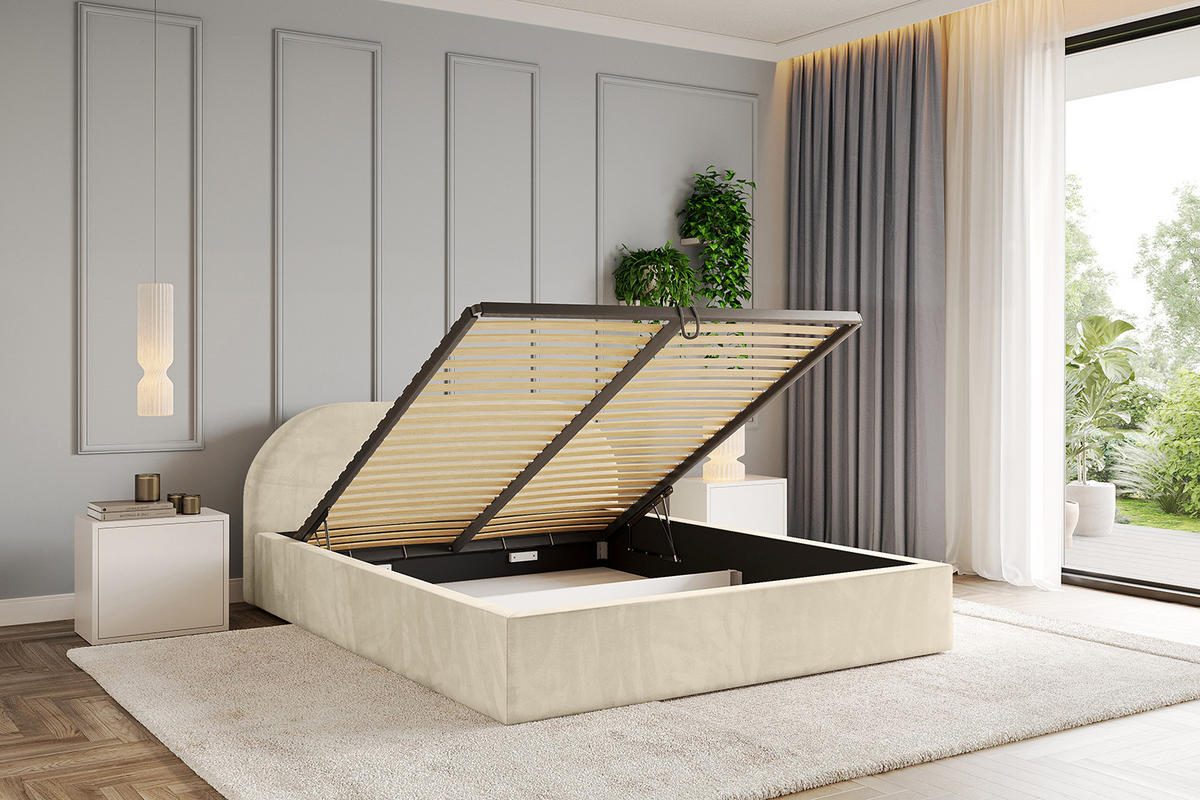 POLSTERBETT mit Bettkasten und Lattenrost, Bett mit Matratze H3/H4 - TIVON-V1 180x200 Beige - Ecru, Holzwerkstoff/Textil (180/200cm) - ALTDECOR