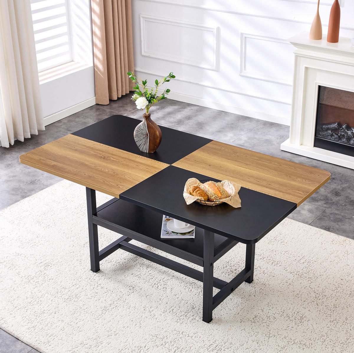 ESSTISCH aus MDF und Metall 160x90x76 cm Braun/Schwarz mit Ablagefach im Industriedesign - Schwarz, Holzwerkstoff (160/90/76cm) - Modfu