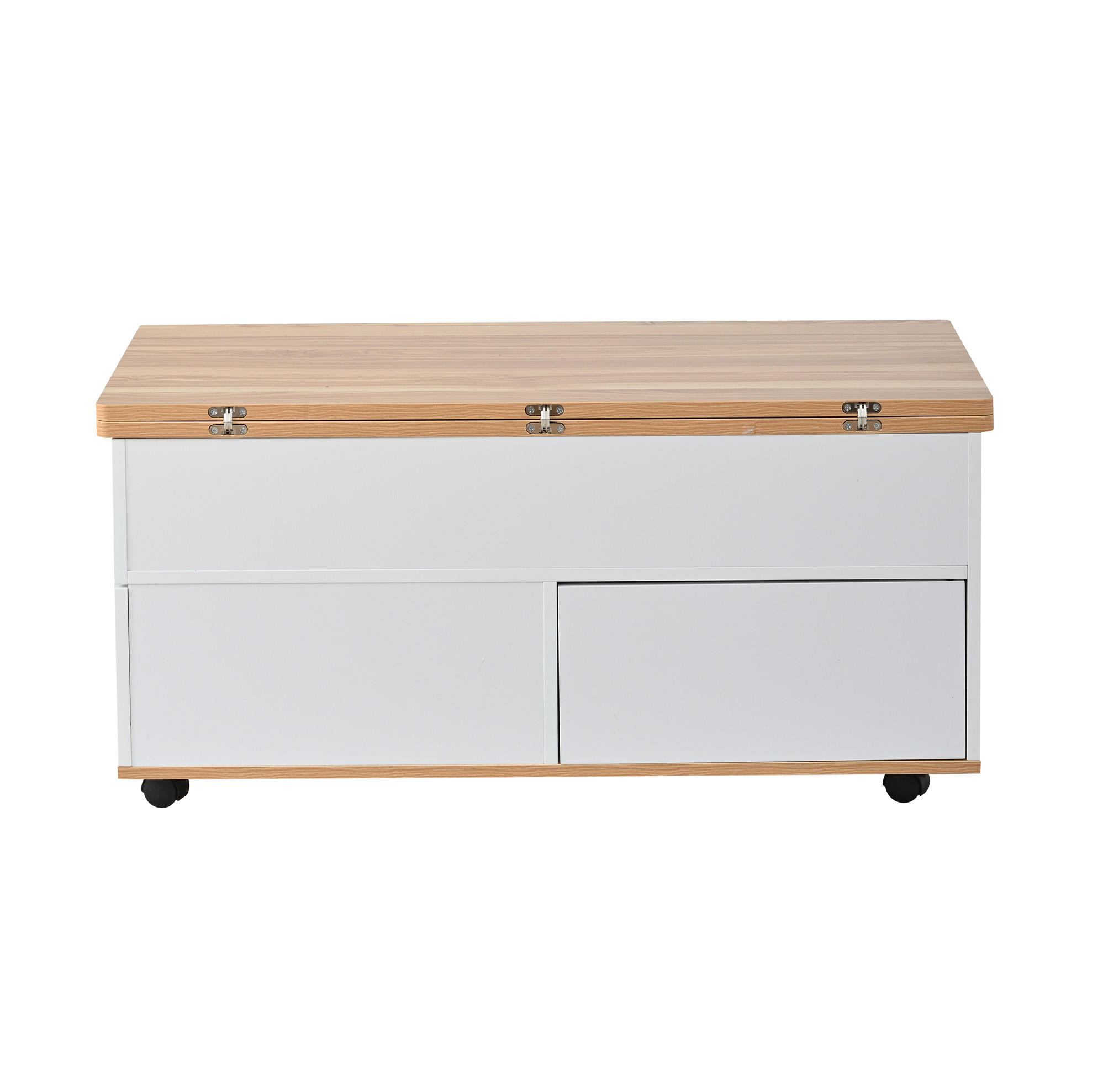 OKWISH KONFERENČNÝ stolík 100/98/65 cm biely v dekore prírodného dreva z drevotriesky s výklopnou doskou a úložným priestorom
