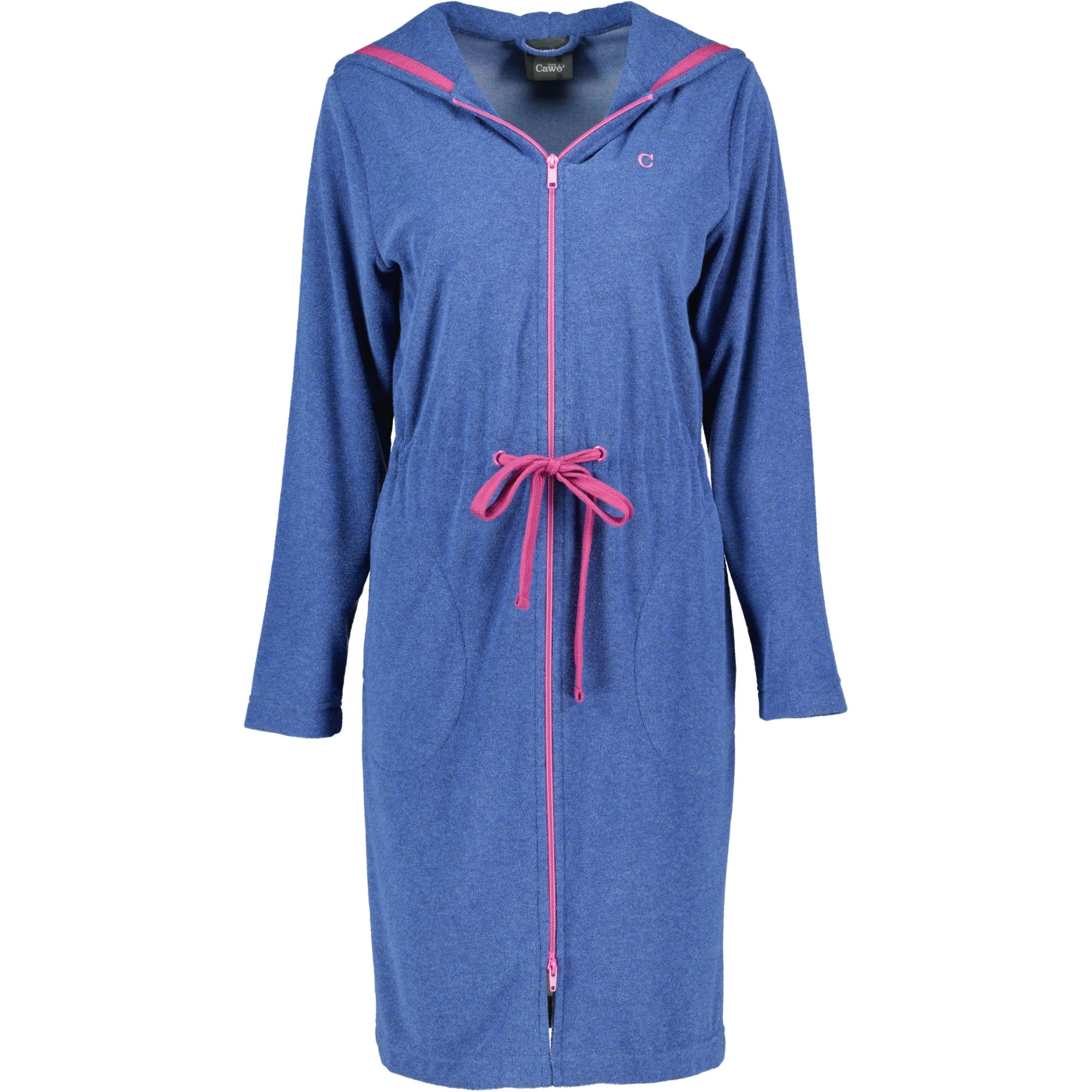 BADEMANTEL DAMEN KURZMANTEL MIT KAPUZE ACTIVE 821 BLAU-MELANGE-BEERE - 18 - Blau, Textil (Snull) - Cawoe